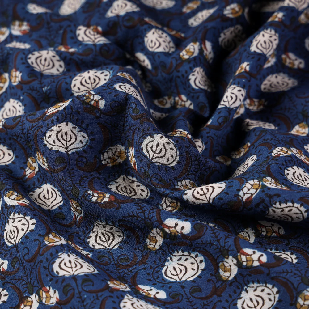 Blue - Bagru Block Print Cotton Fabric - Image 3