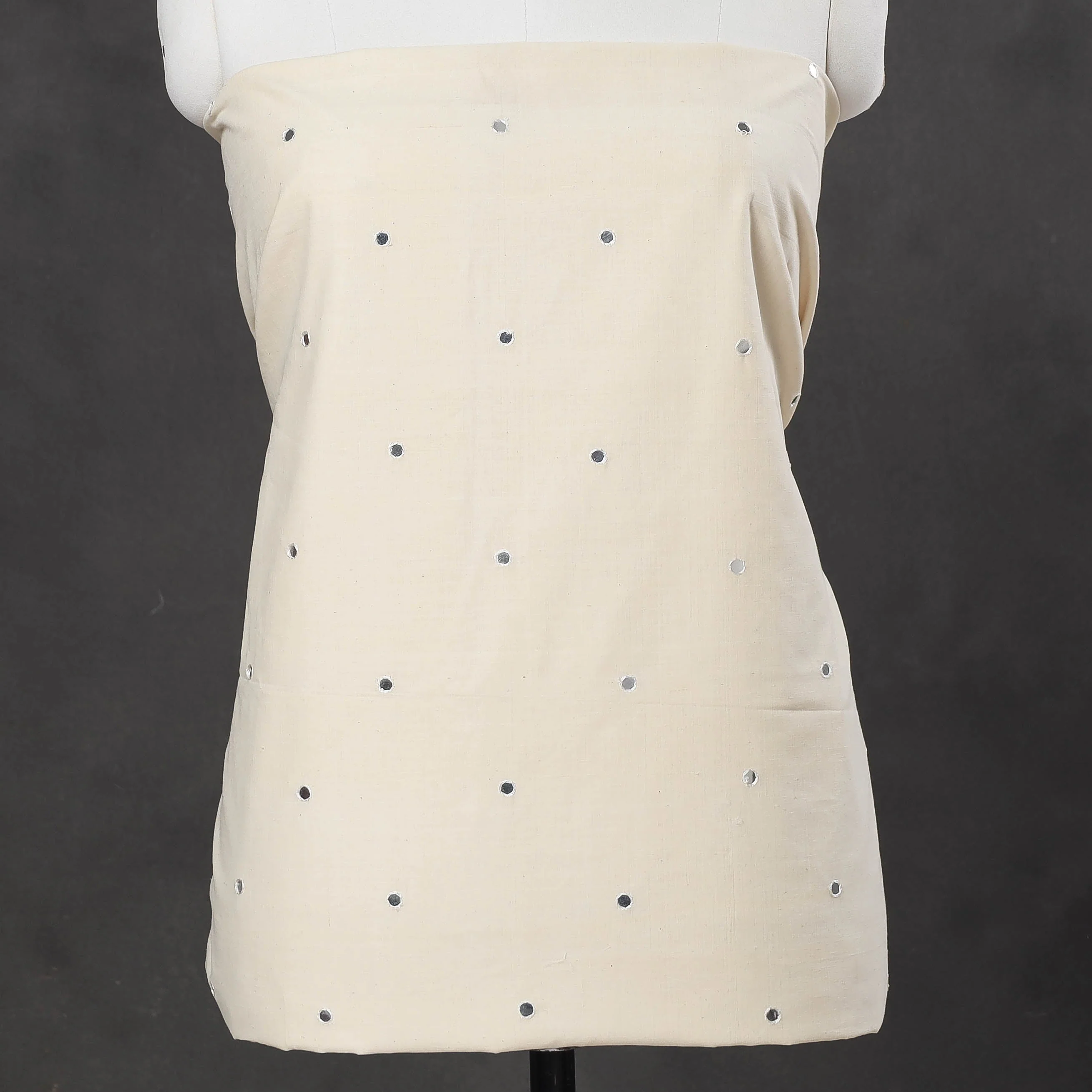 Off White - Mangalagiri Cotton Sequin Work Unstitched Kurta Material - 2.5 Meter - Image 3