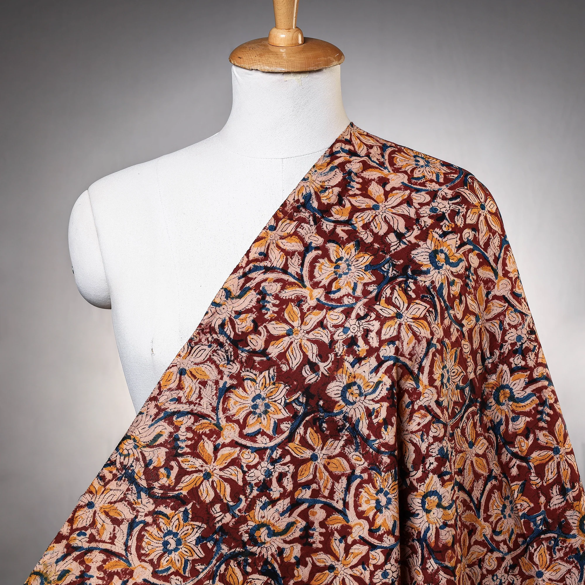 Maroon - Kalamkari Block Printed Cotton Washed Fabric