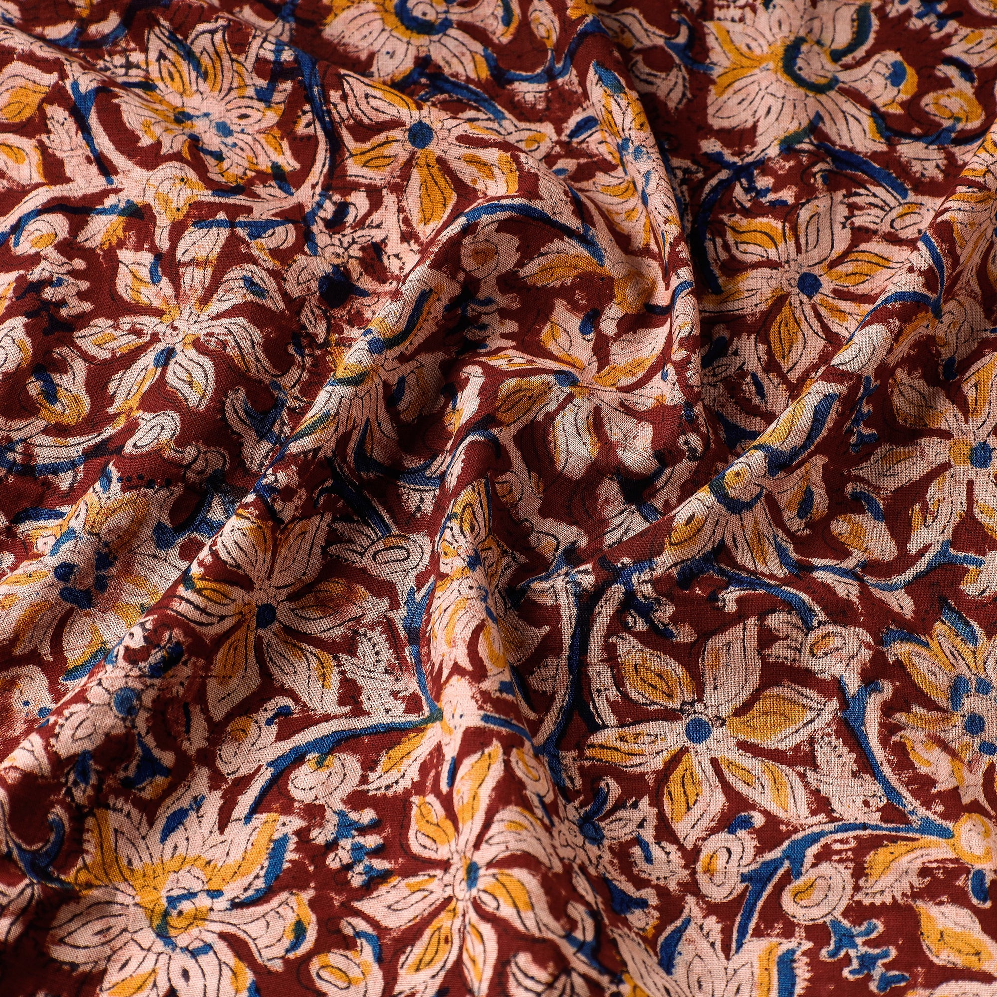 Maroon - Kalamkari Block Printed Cotton Washed Fabric - Image 3