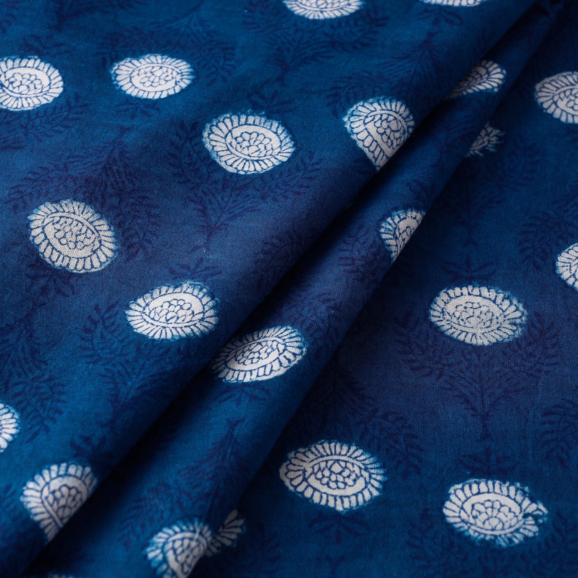Blue - Indigo Dabu Block Printed Cotton Fabric - Image 2
