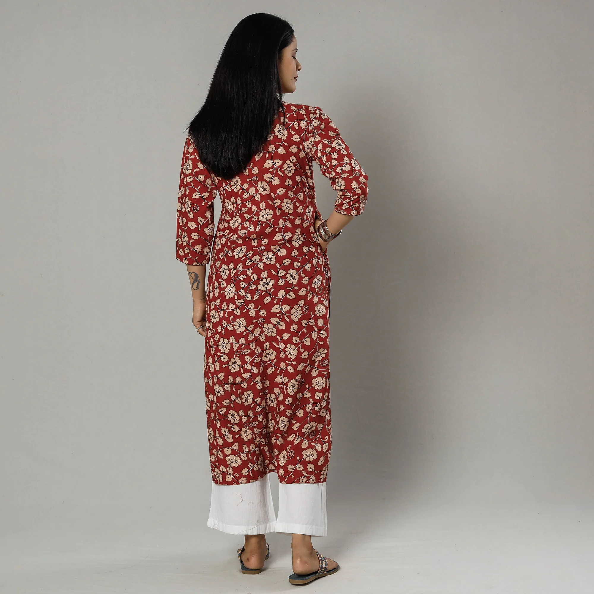 Indian Red Kalamkari Printed Cotton Kurti - Image 4