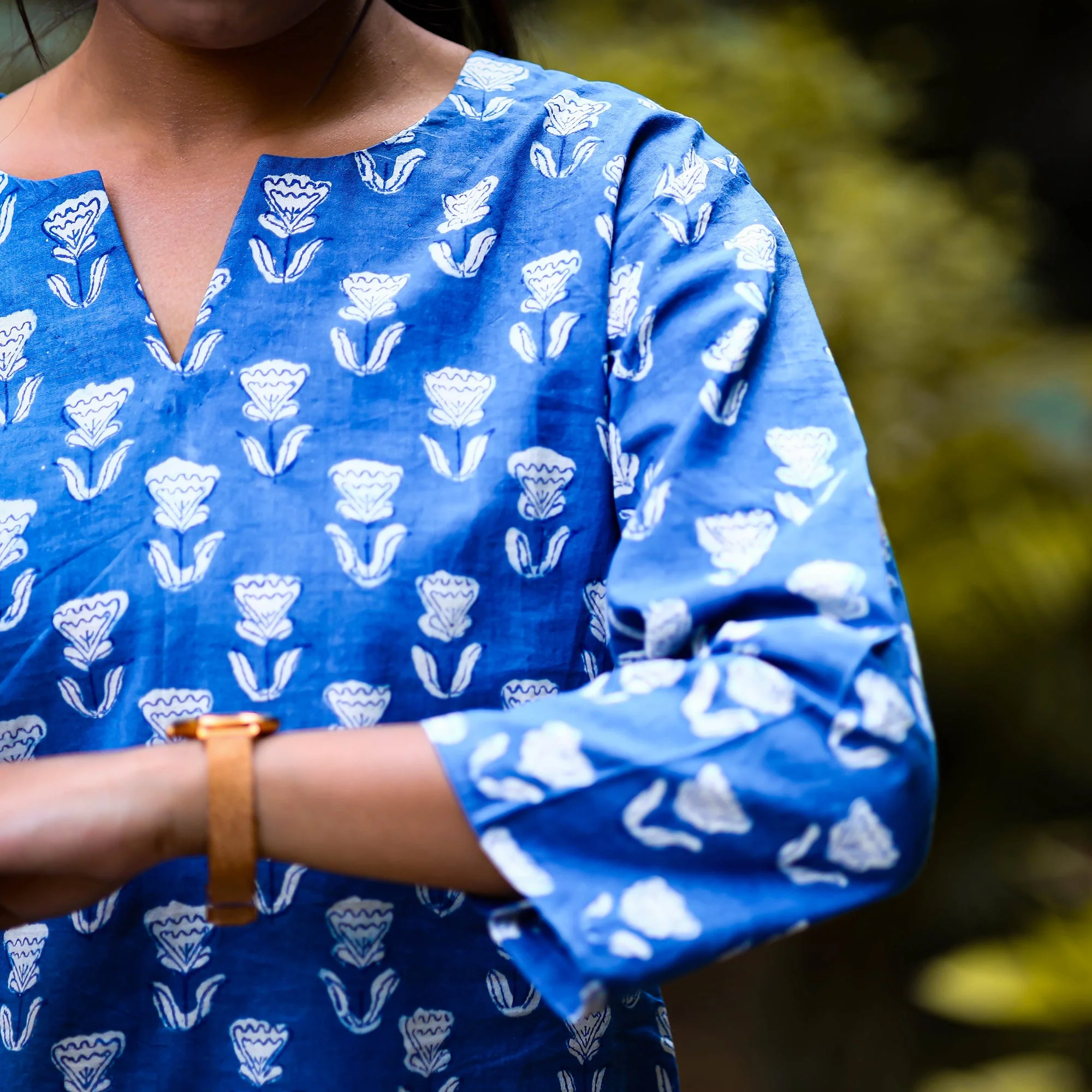Blue - Indigo Dabu Block Printing Cotton Short Kurta - Image 4