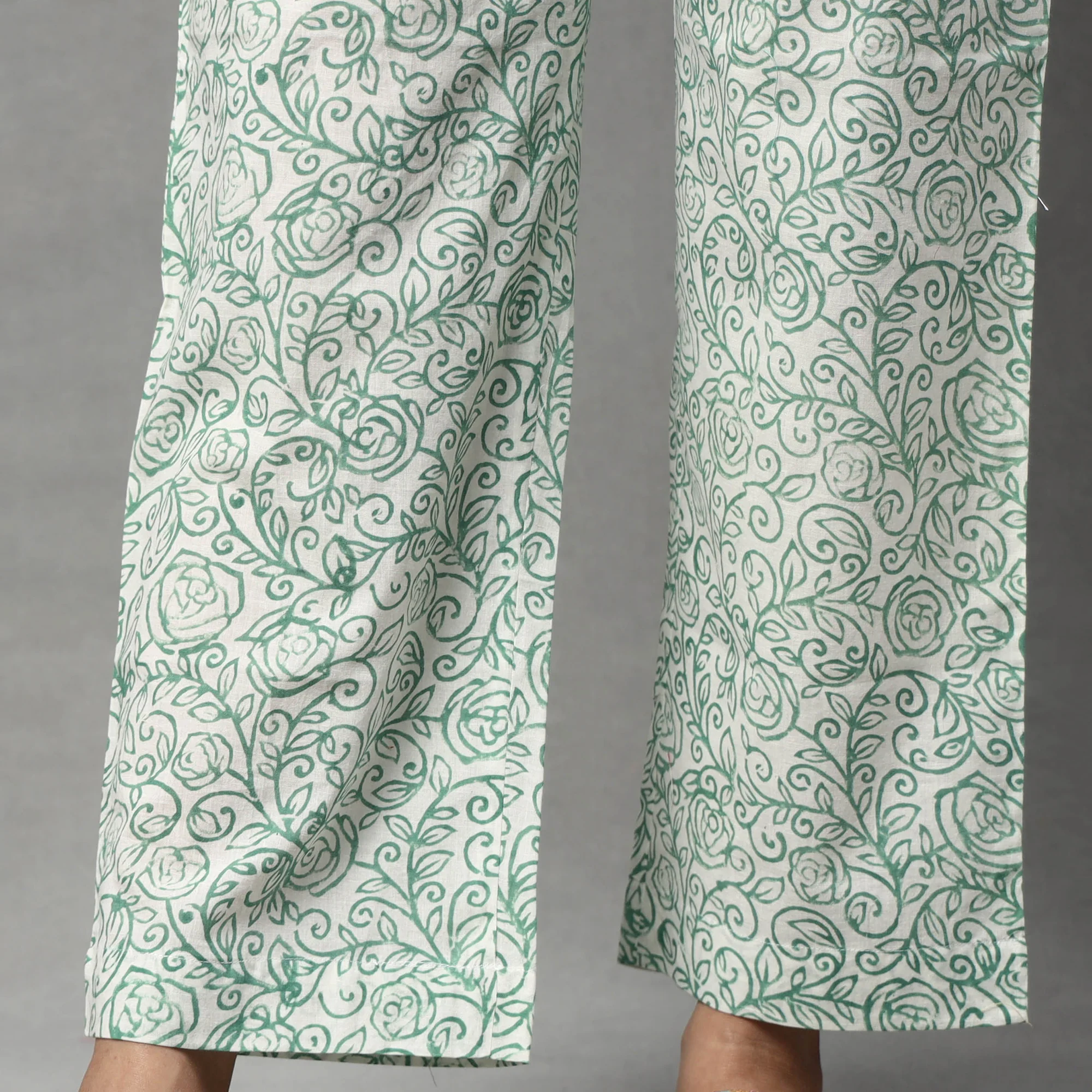 Blue - Sanganeri Block Printed Cotton Kurta with Palazzo & Dupatta Set - Image 6
