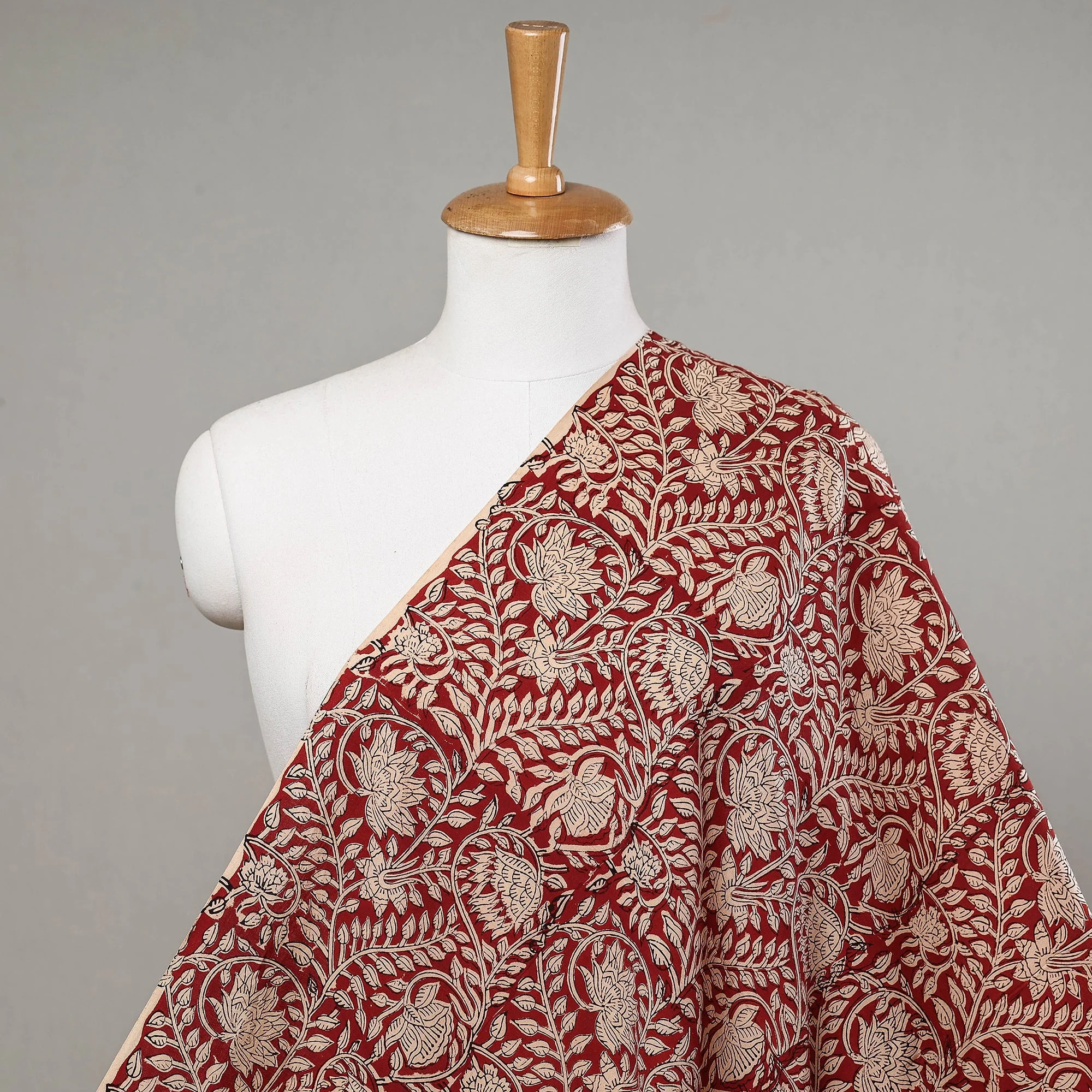 Maroon - Bagru Block Print Natural Dyed Cotton Fabric 12