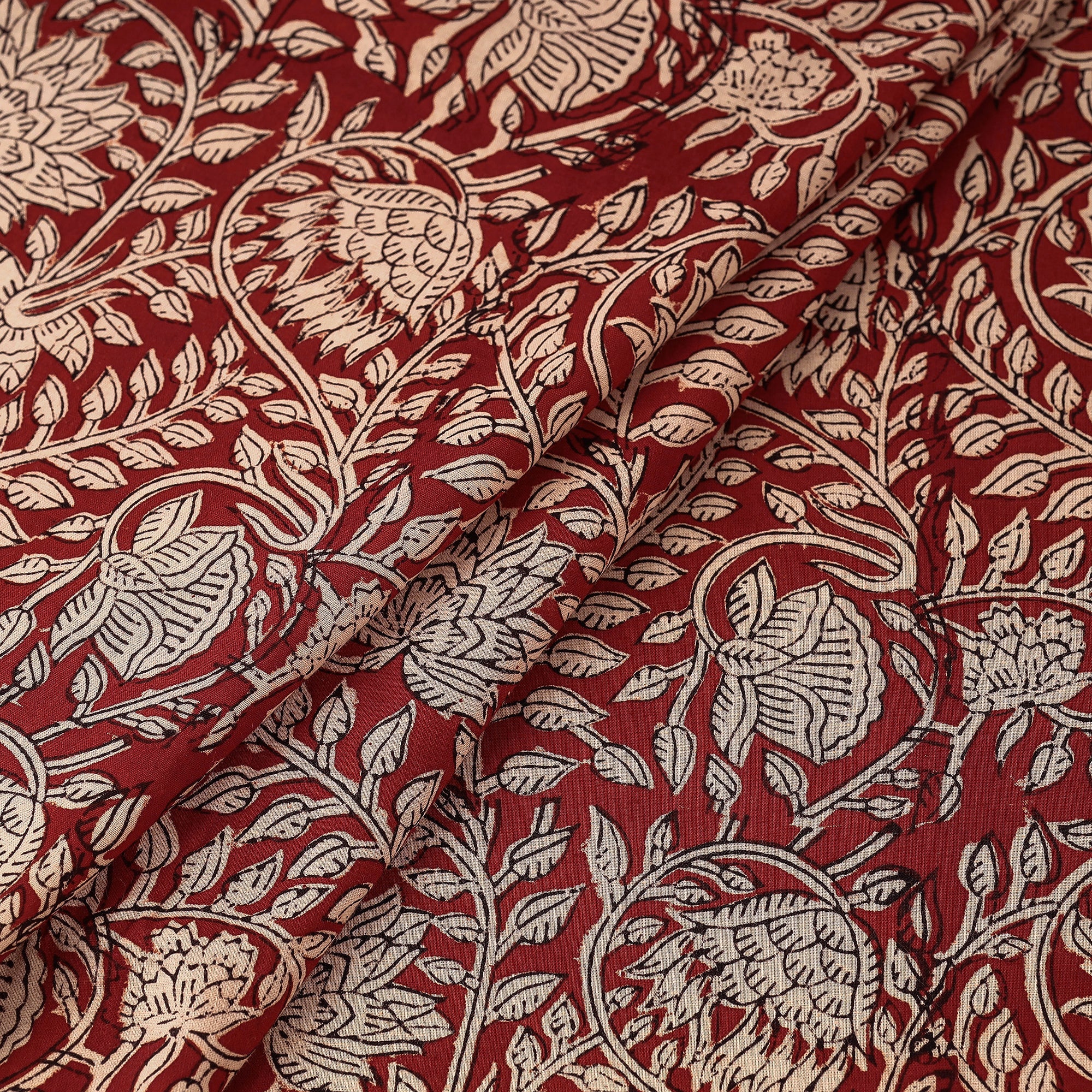 Maroon - Bagru Block Print Natural Dyed Cotton Fabric 12 - Image 2