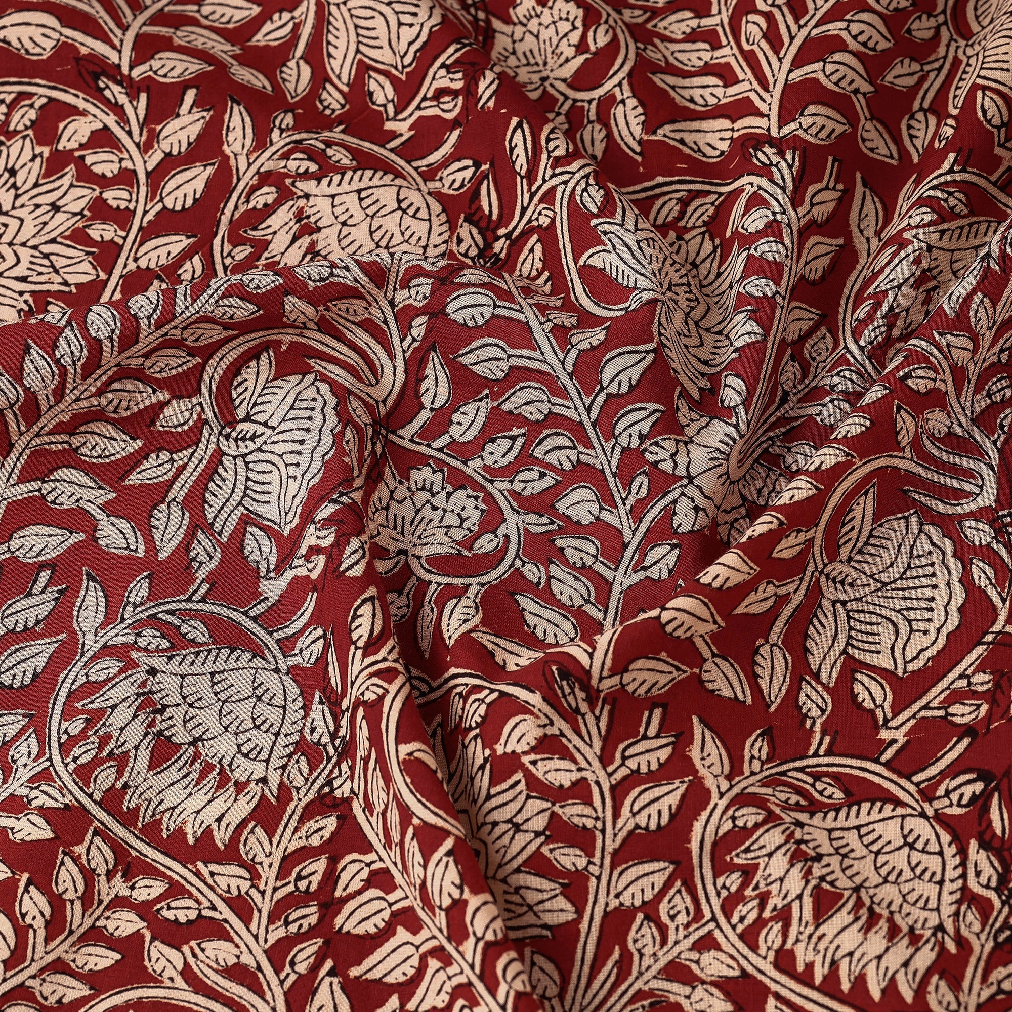 Maroon - Bagru Block Print Natural Dyed Cotton Fabric 12 - Image 3