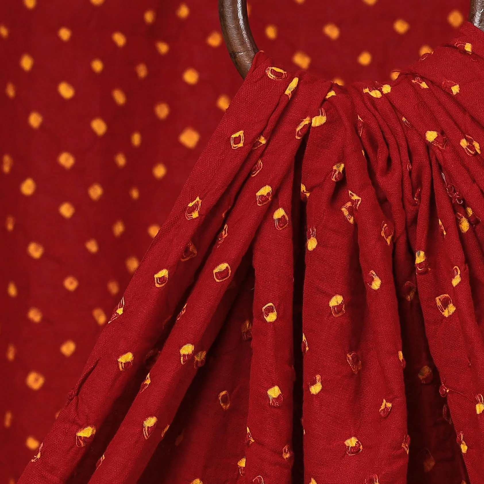 Red - Kutch Tie-Dye Cotton Bandhani Fabric 01 - Image 3