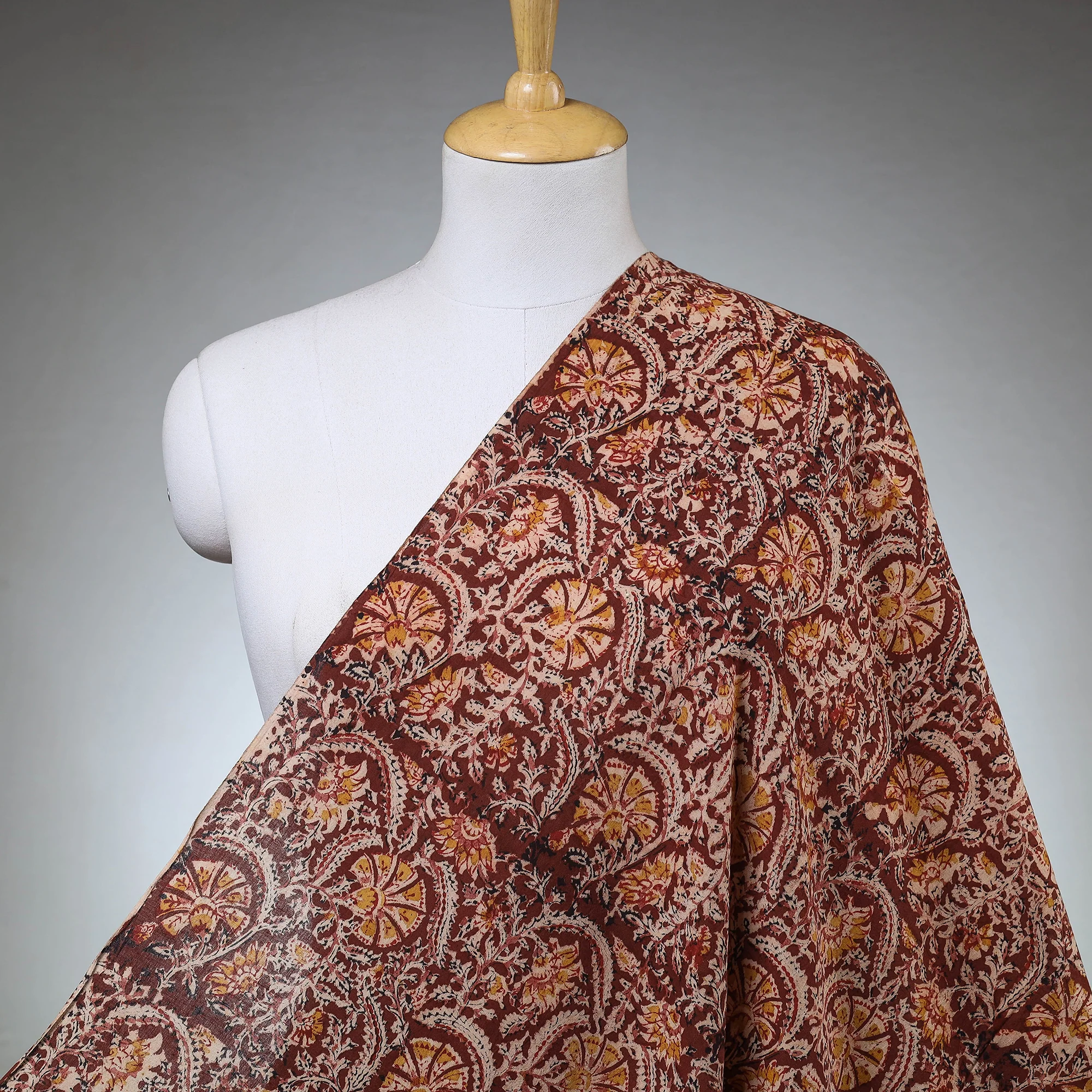 Maroon - Kalamkari Block Printed Cotton Fabric