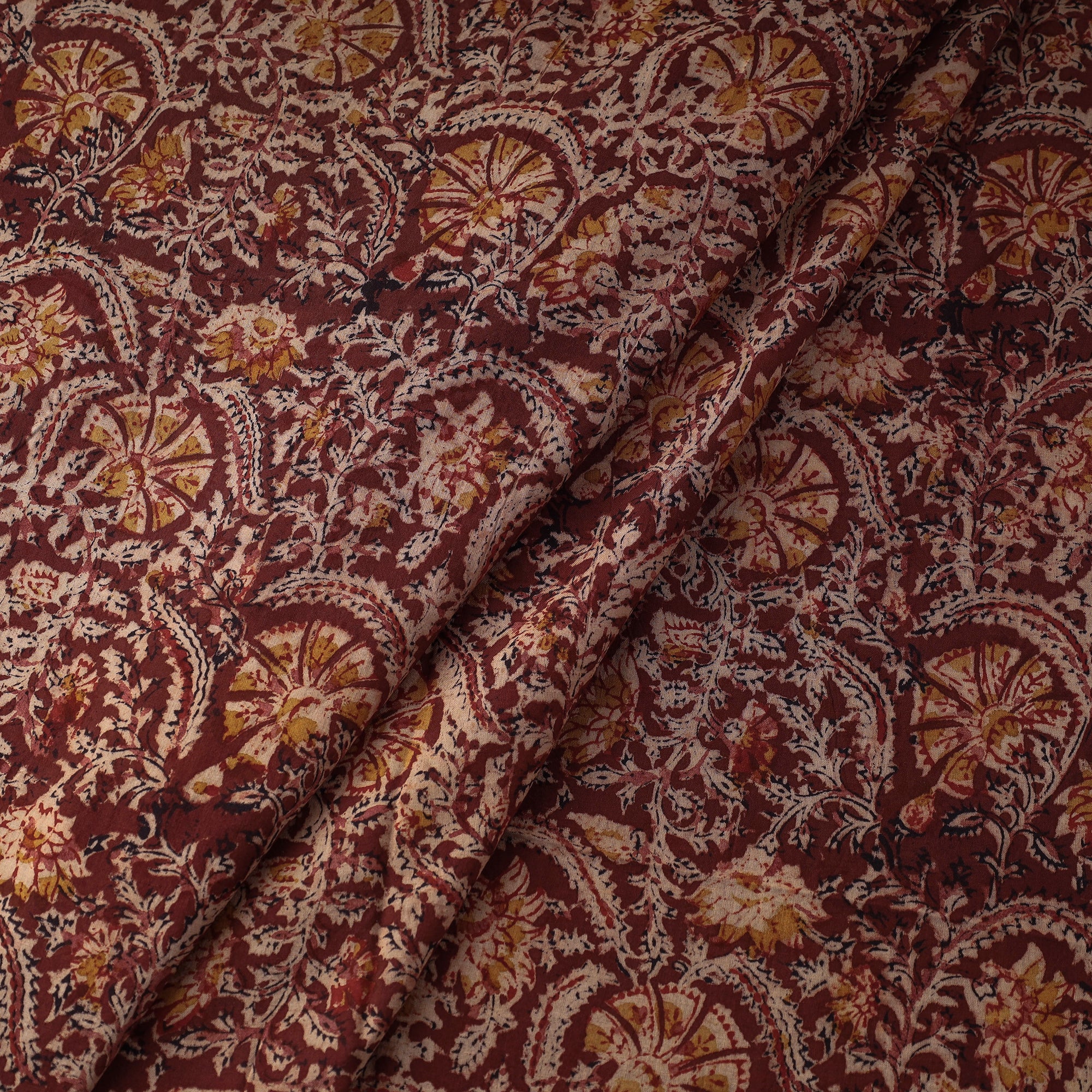 Maroon - Kalamkari Block Printed Cotton Fabric - Image 2