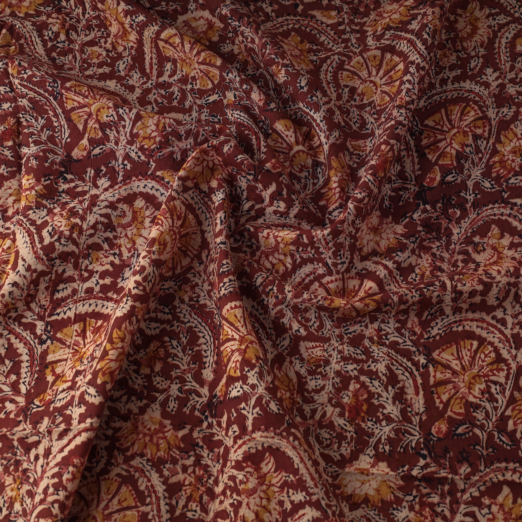 Maroon - Kalamkari Block Printed Cotton Fabric - Image 3