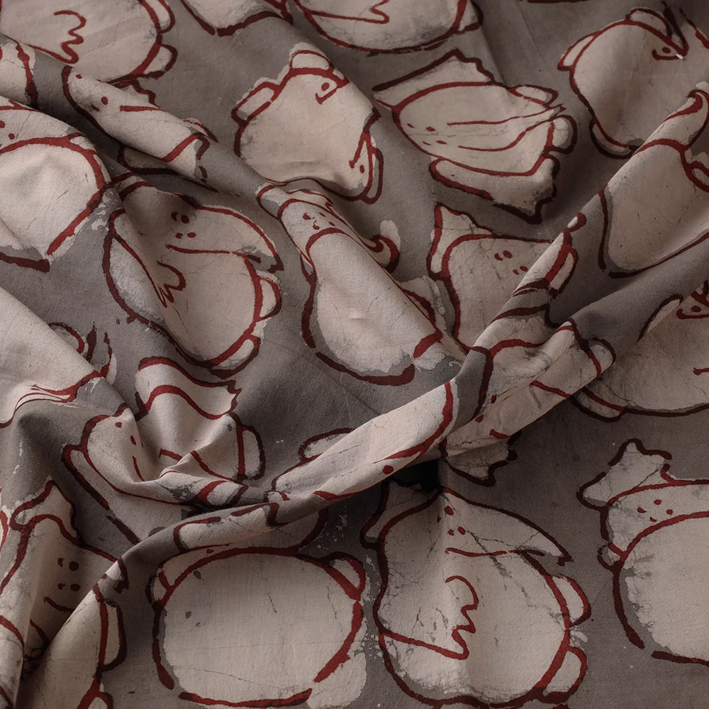 Brown - Bindaas Hand Block Printing Natural Dyed Cotton Fabric - Image 3