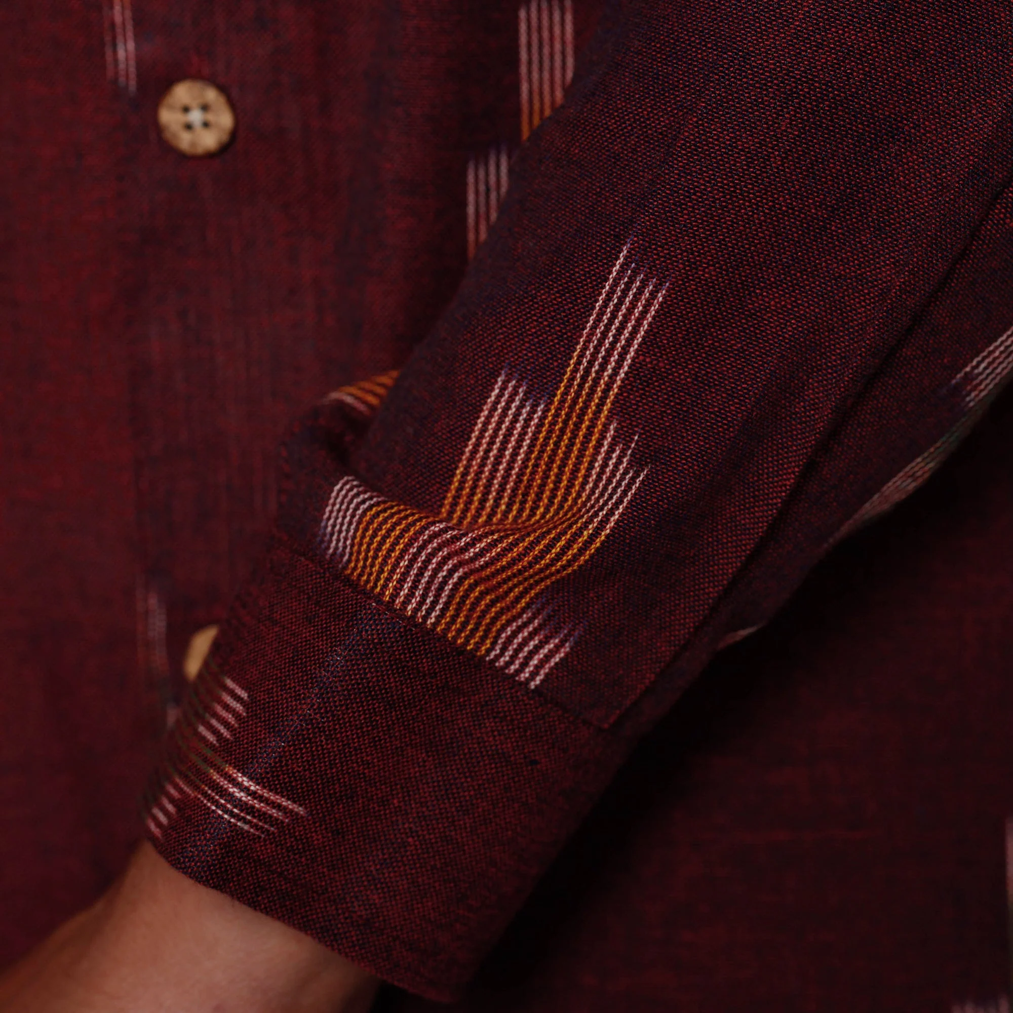 Maroon - Pochampally Ikat Pure Cotton Men Full Sleeve Shirt - Image 4