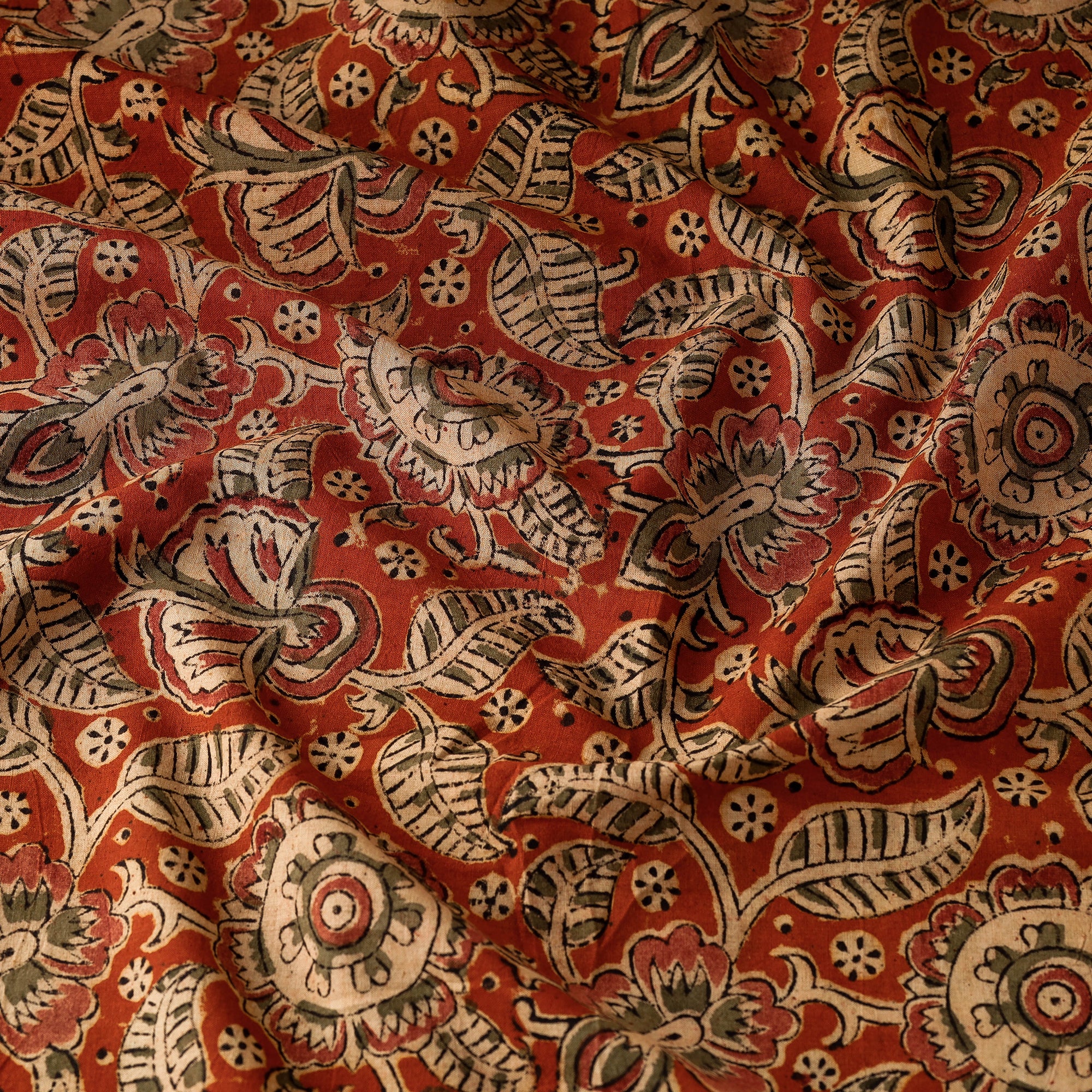 Orange - Pedana Kalamkari Block Printing Cotton Fabric - Image 3