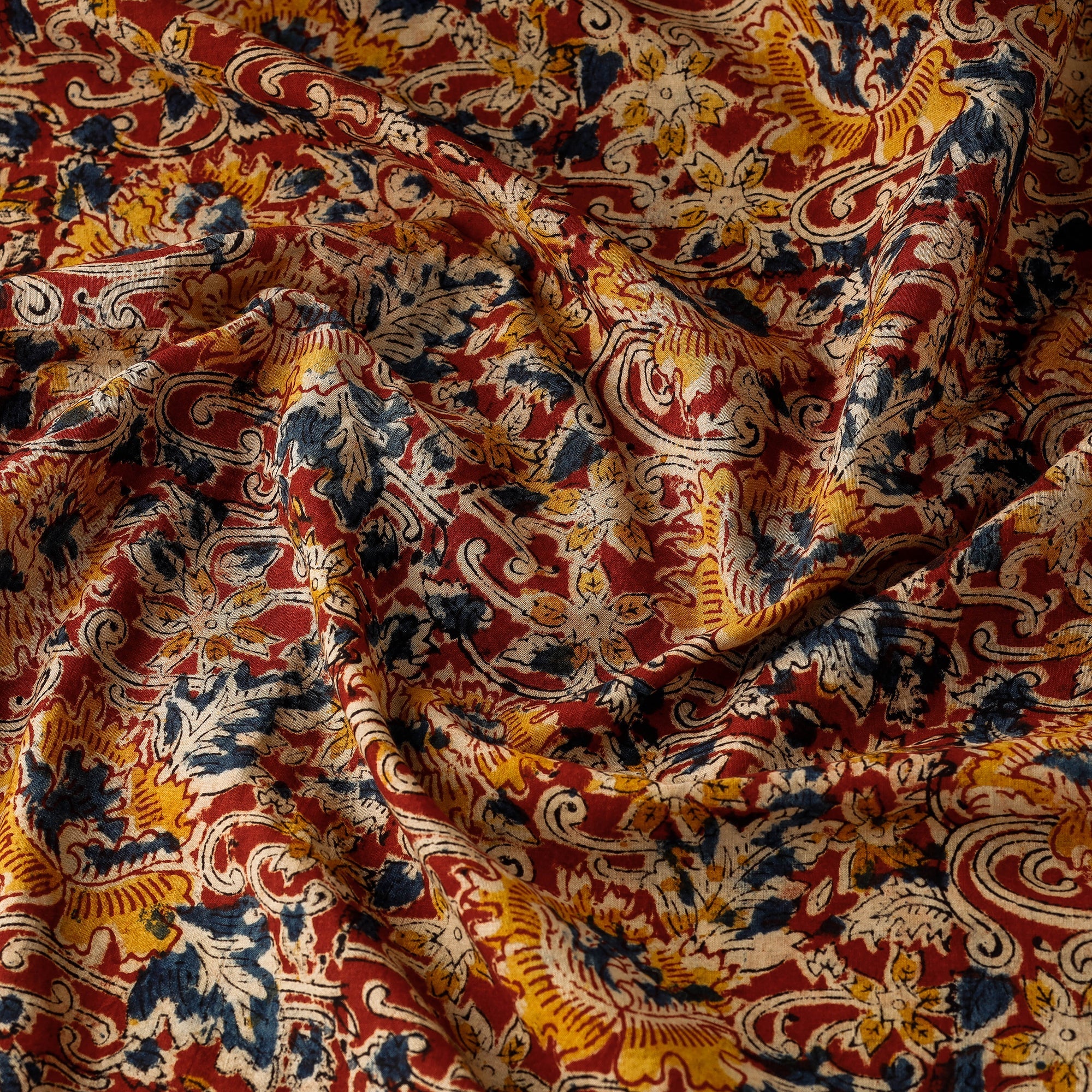 Red - Pedana Kalamkari Block Printed Cotton Fabric 03 - Image 3