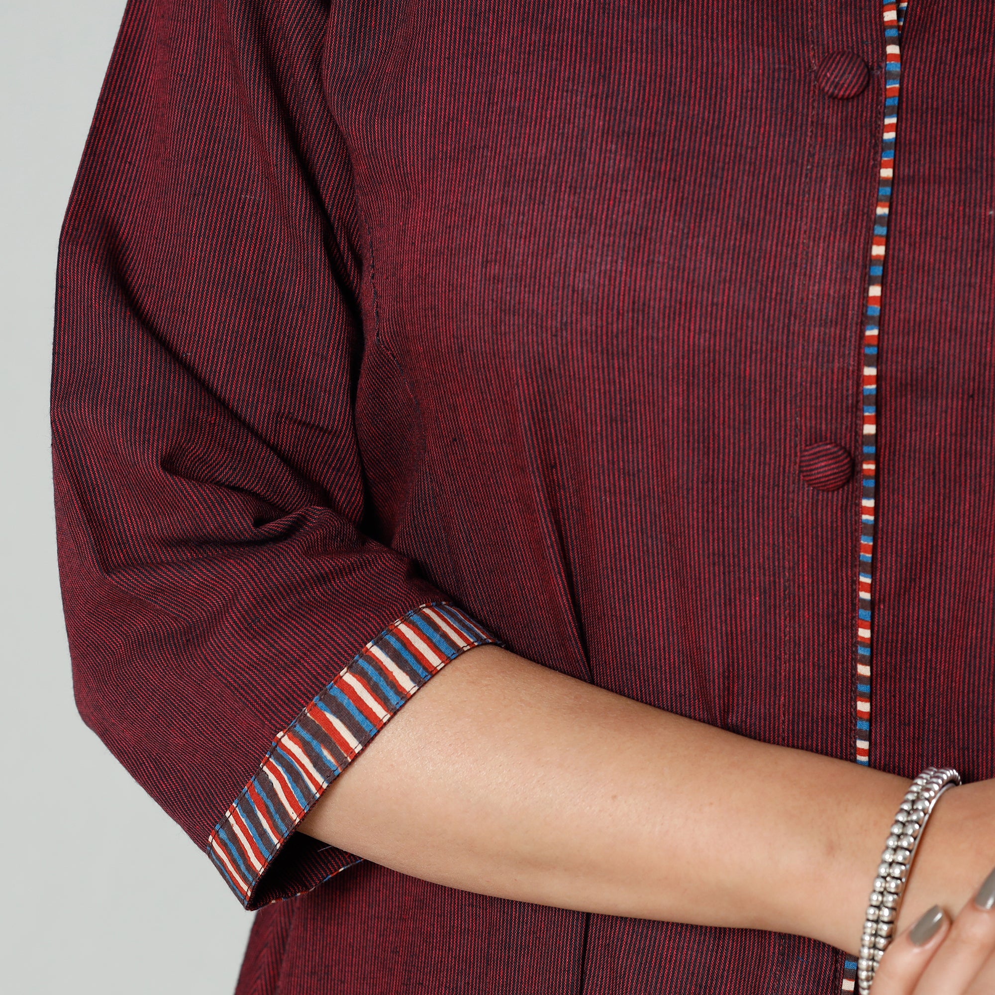 Dark Maroon Plain Cotton Long Kurta - Image 5