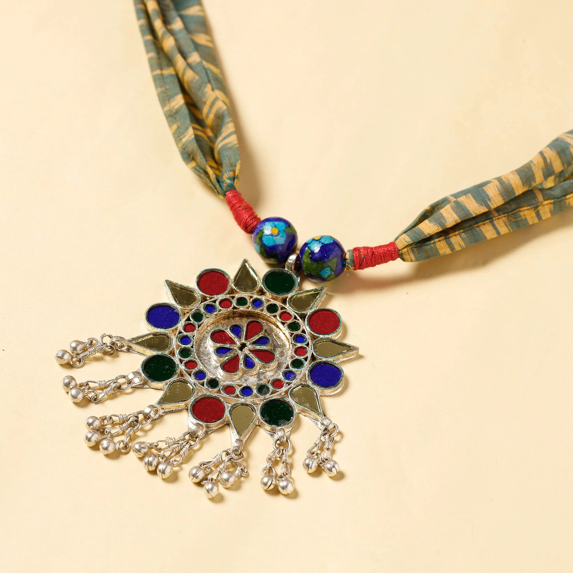 Multicolor - Navratri Special! Ikat Cotton Fabric GS Pendant Necklace - Image 3