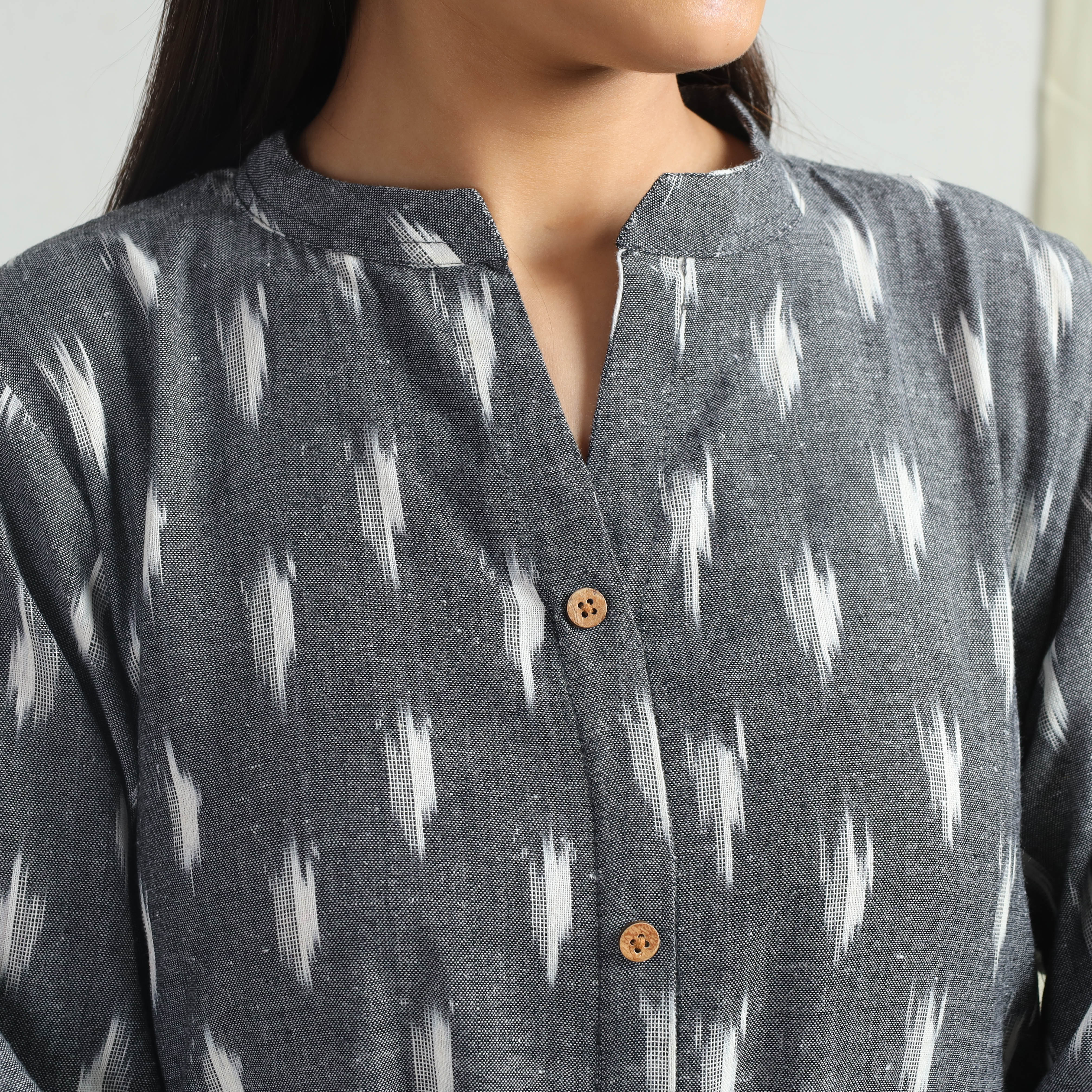 Grey - Pochampally Ikat Weave Flare Cotton Dress - Image 5