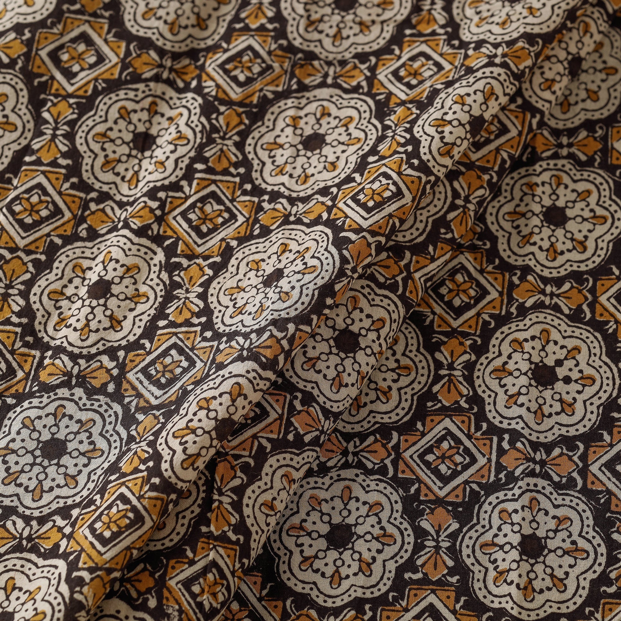 Brown - Bagru Block Print Natural Dyed Cotton Fabric 13 - Image 2