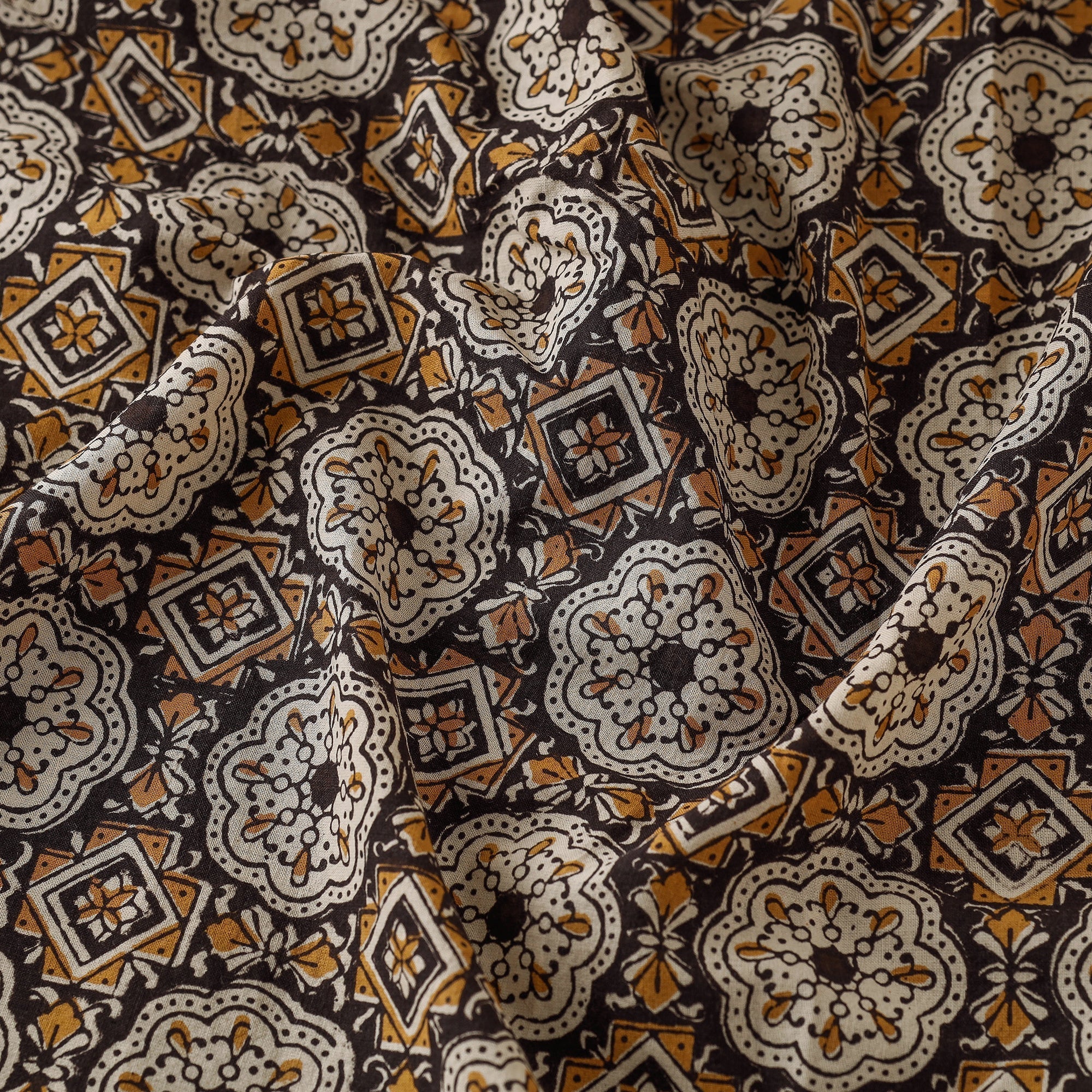 Brown - Bagru Block Print Natural Dyed Cotton Fabric 13 - Image 3