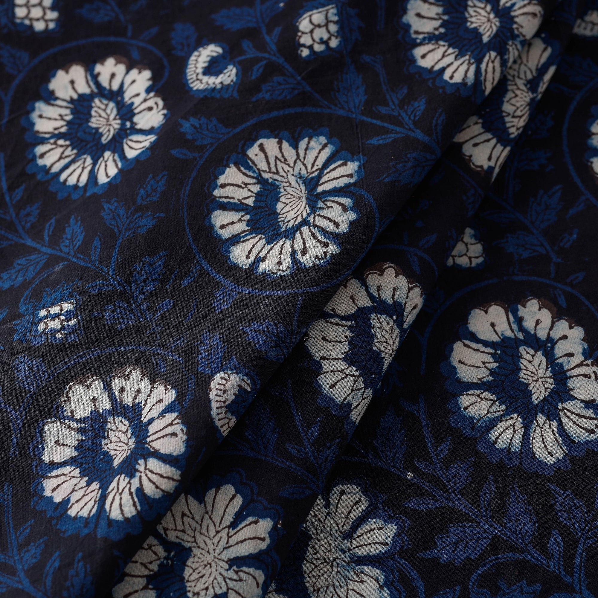 Blue - Natural Dyed Bagru Block Print Cotton Fabric 11 - Image 2