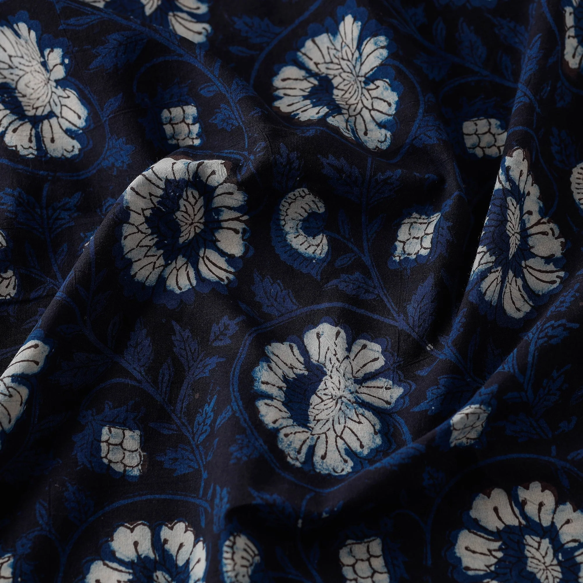 Blue - Natural Dyed Bagru Block Print Cotton Fabric 11 - Image 3