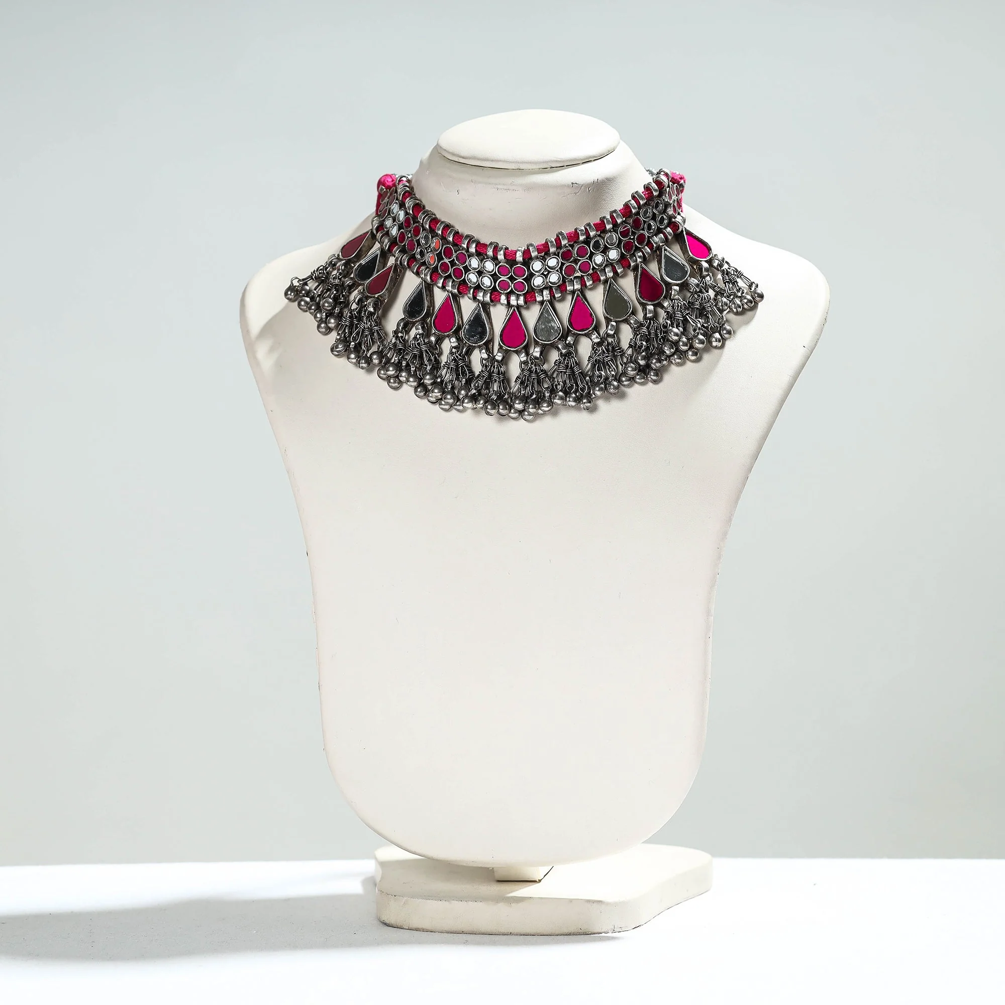 Grey - Antique Glass Encrusted Tribal GS Necklace