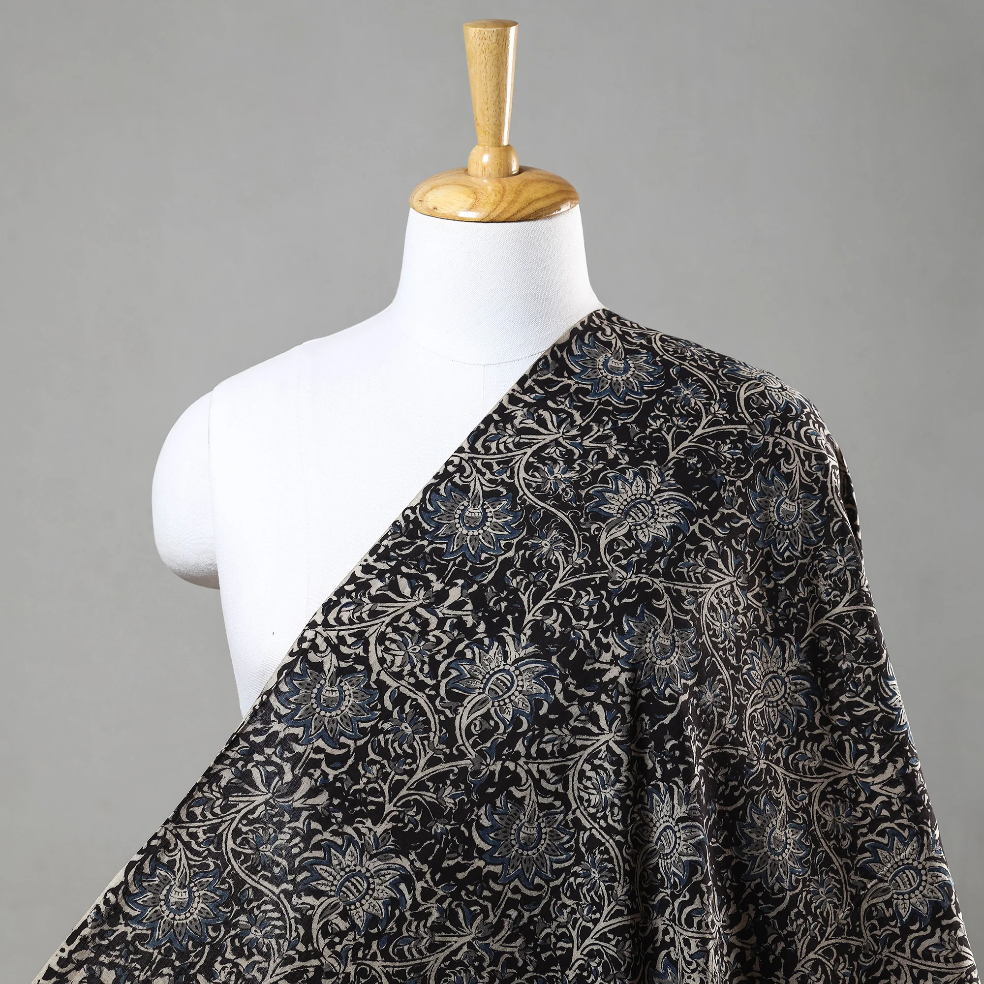 Black - Block Print Cotton Kalamkari Fabric 11