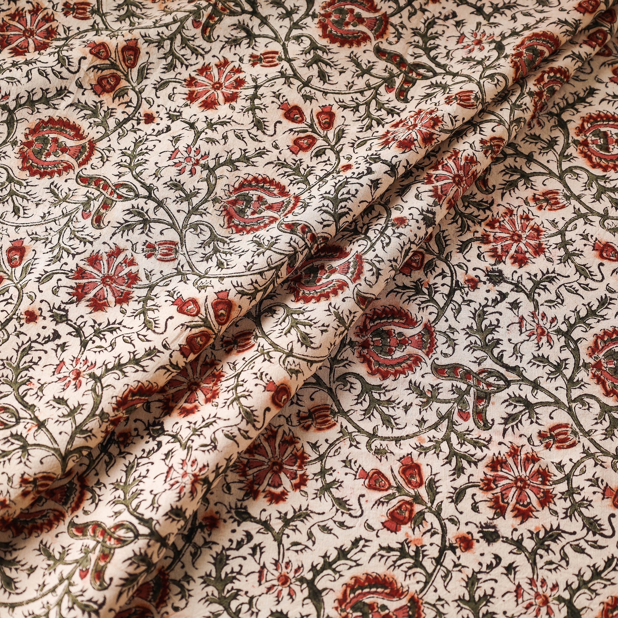 Beige - Pedana Kalamkari Block Printed Cotton Fabric 11 - Image 2