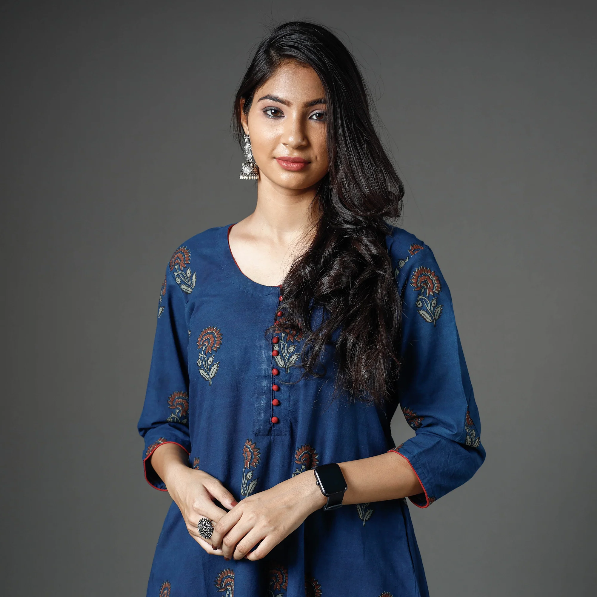 Blue - Akola Block Printed Cotton Long Kurta