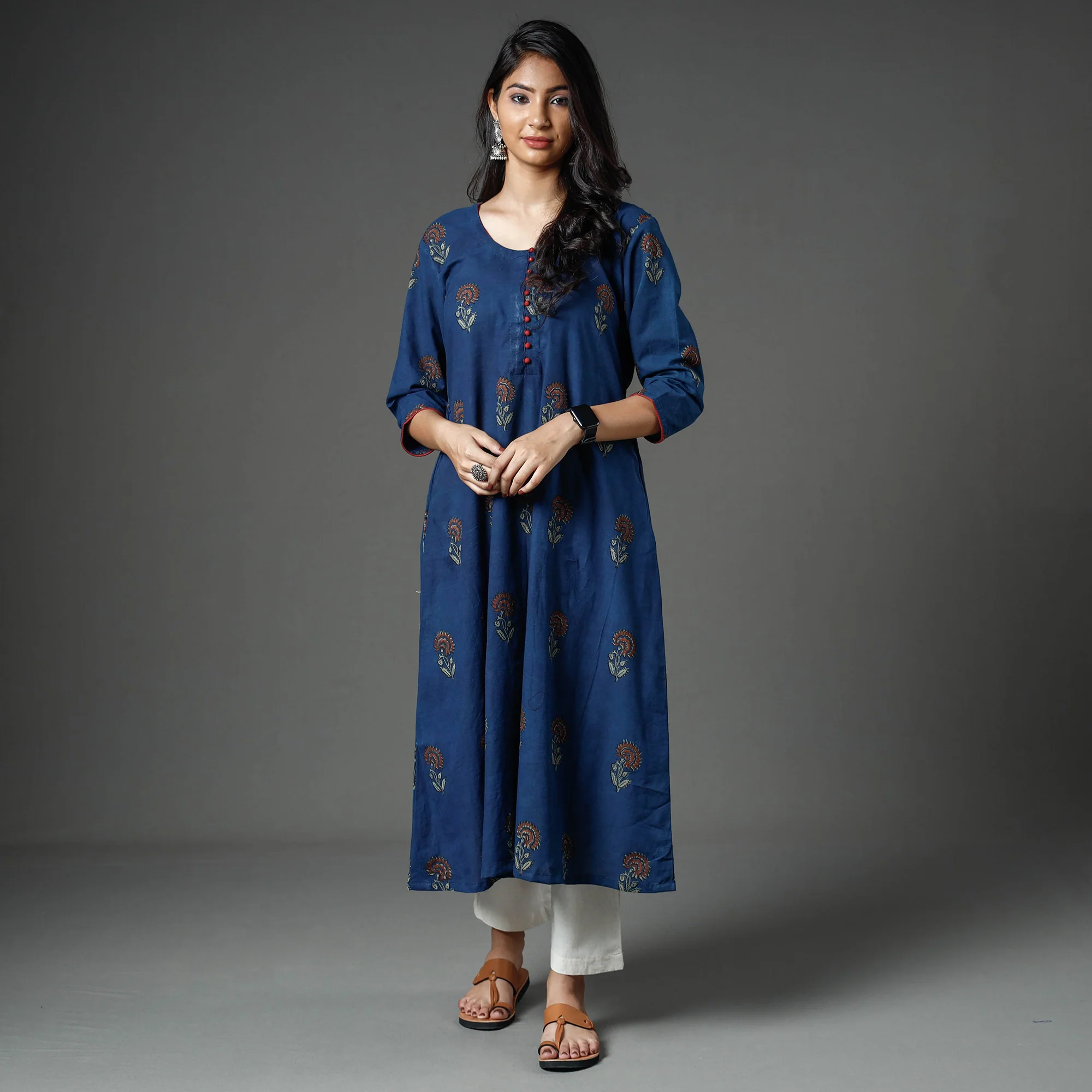 Blue - Akola Block Printed Cotton Long Kurta - Image 2
