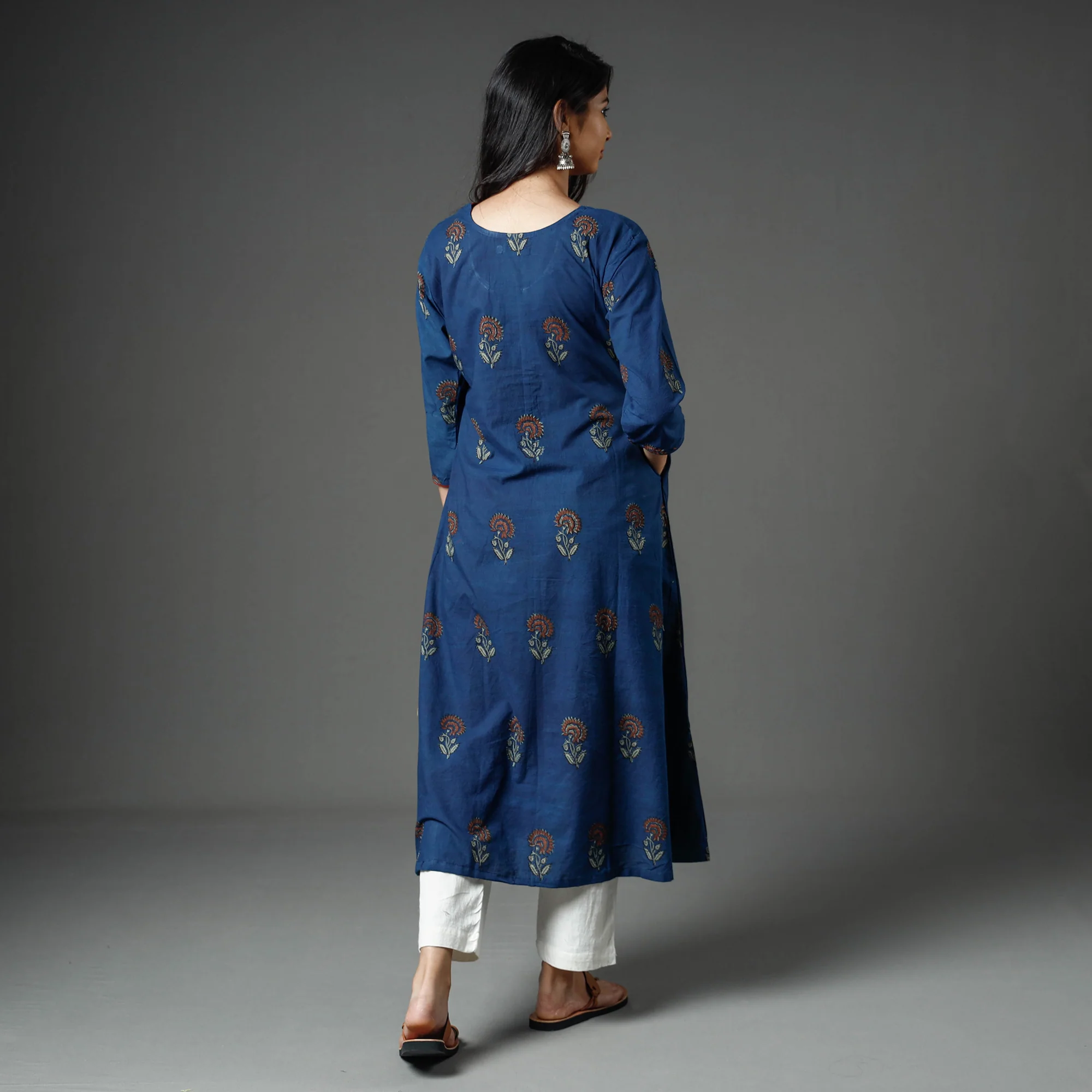 Blue - Akola Block Printed Cotton Long Kurta - Image 6