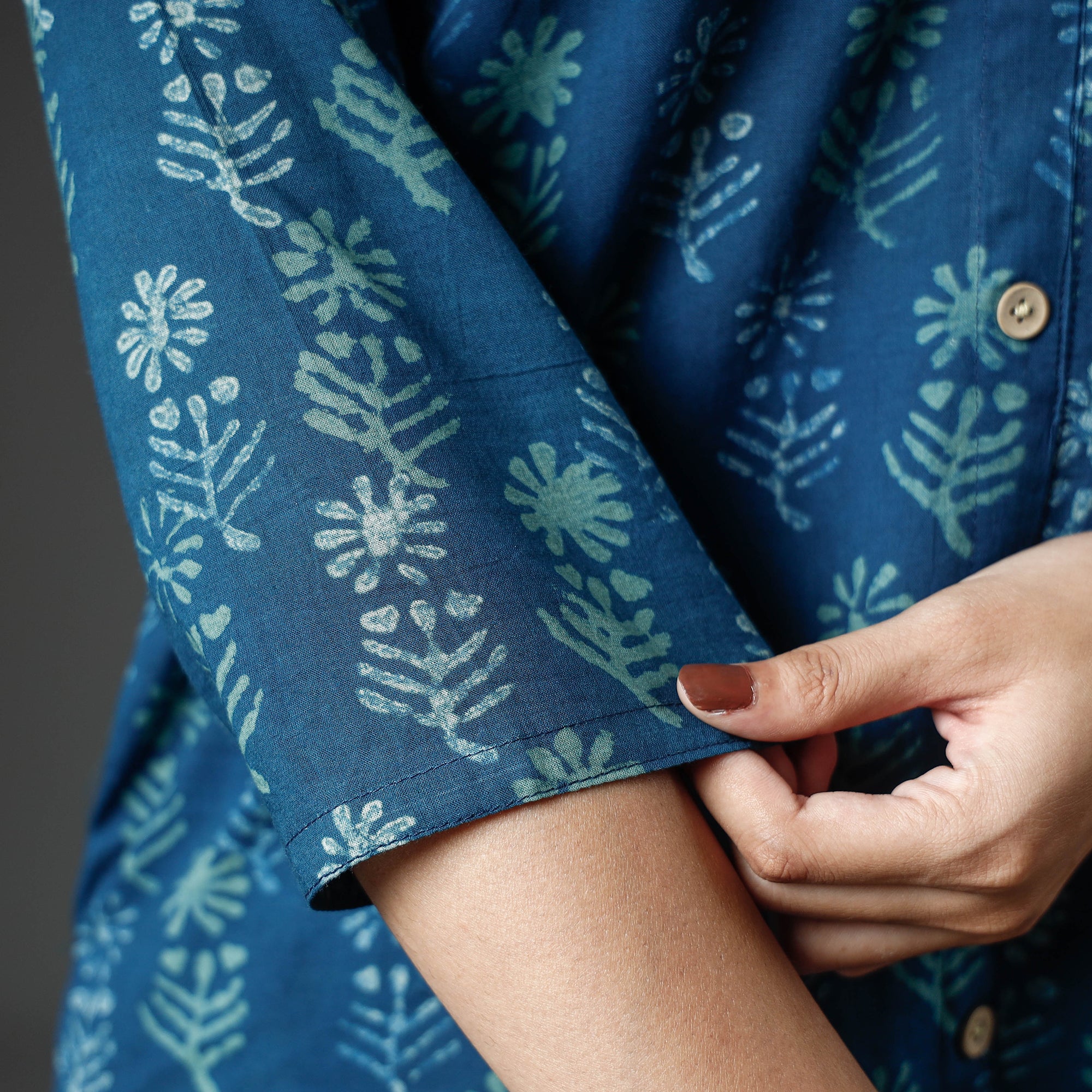 Blue - Akola Block Printed Cotton Long Kurta - Image 5