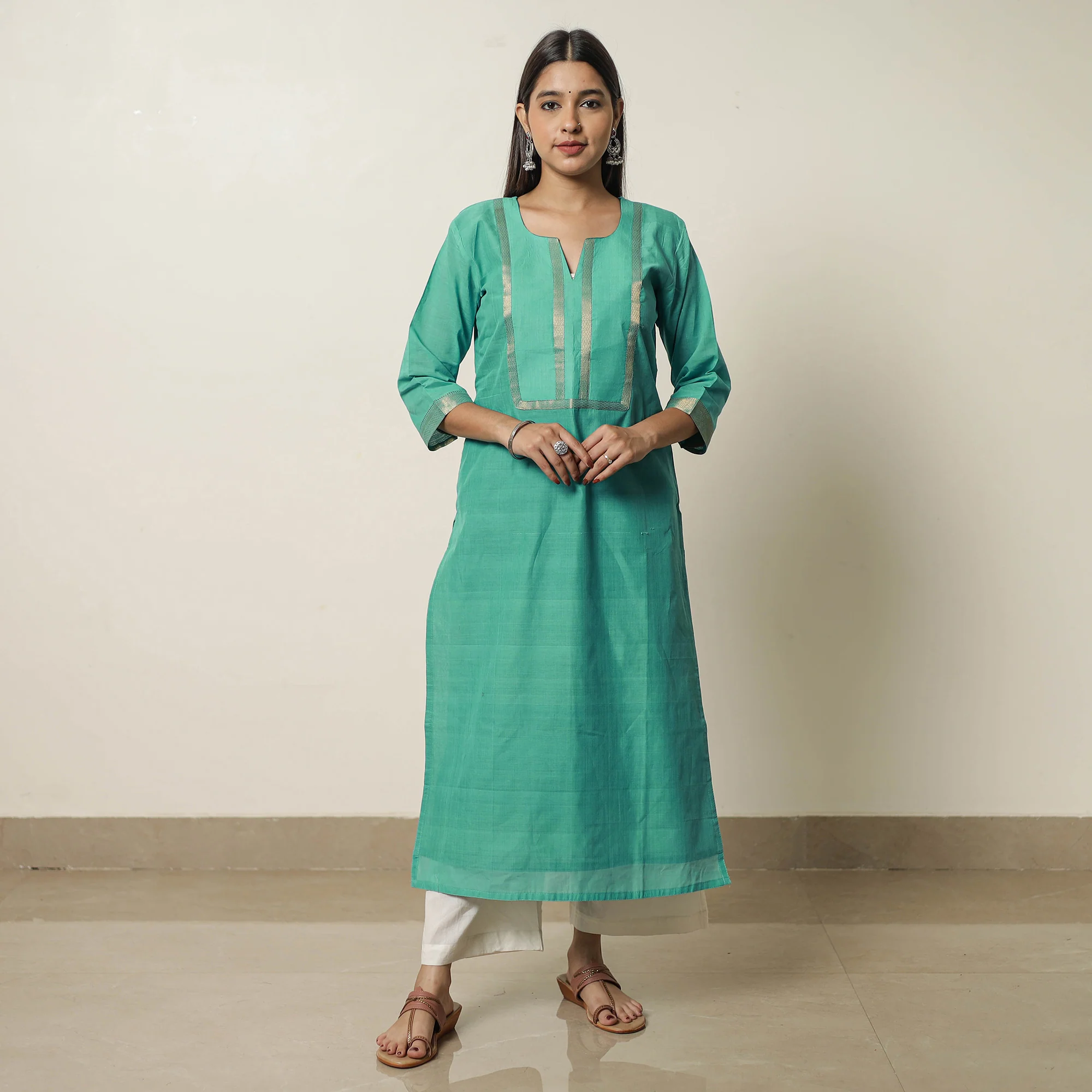 Aqua Blue - Mangalagiri Handloom Cotton Straight Kurta 22
