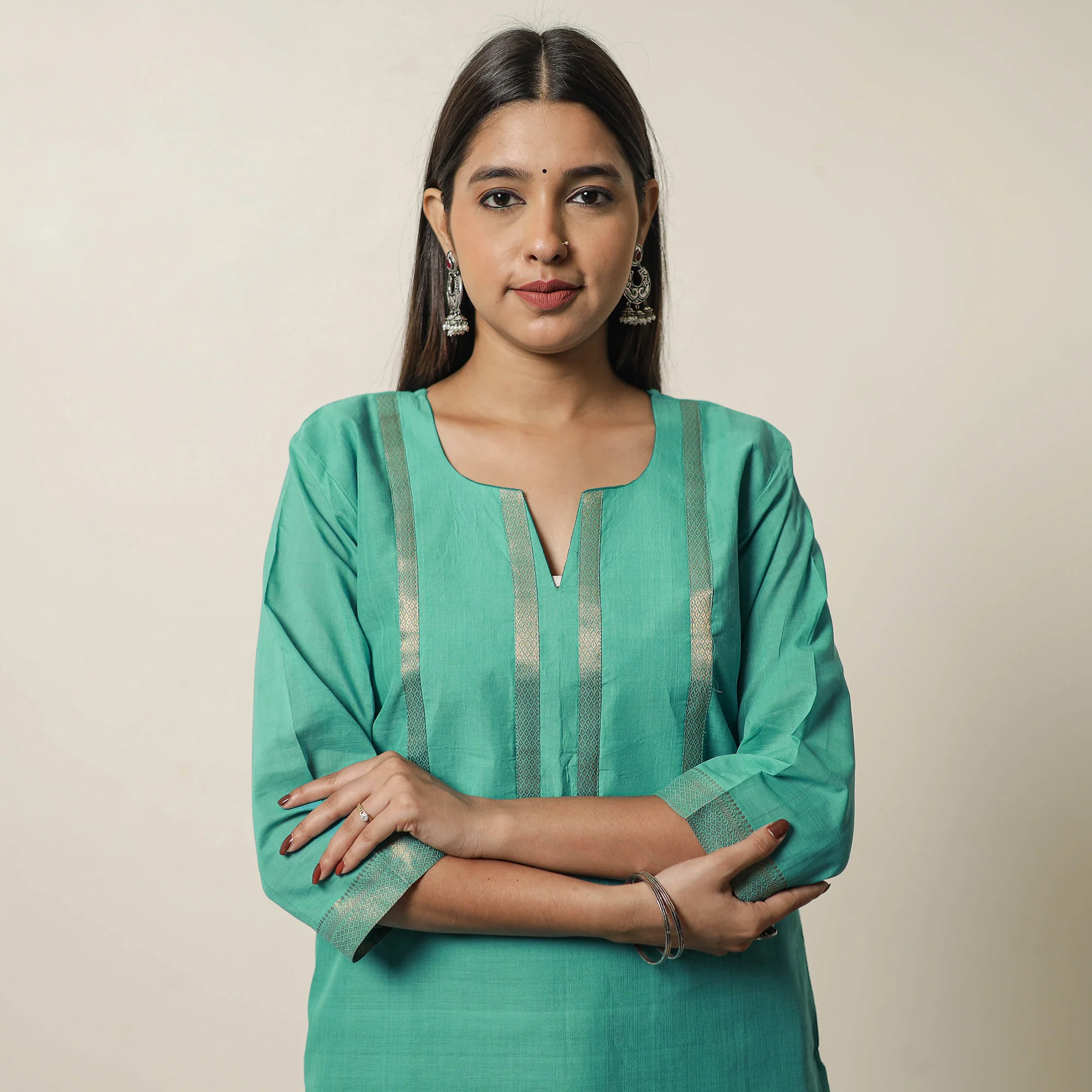 Aqua Blue - Mangalagiri Handloom Cotton Straight Kurta 22 - Image 3
