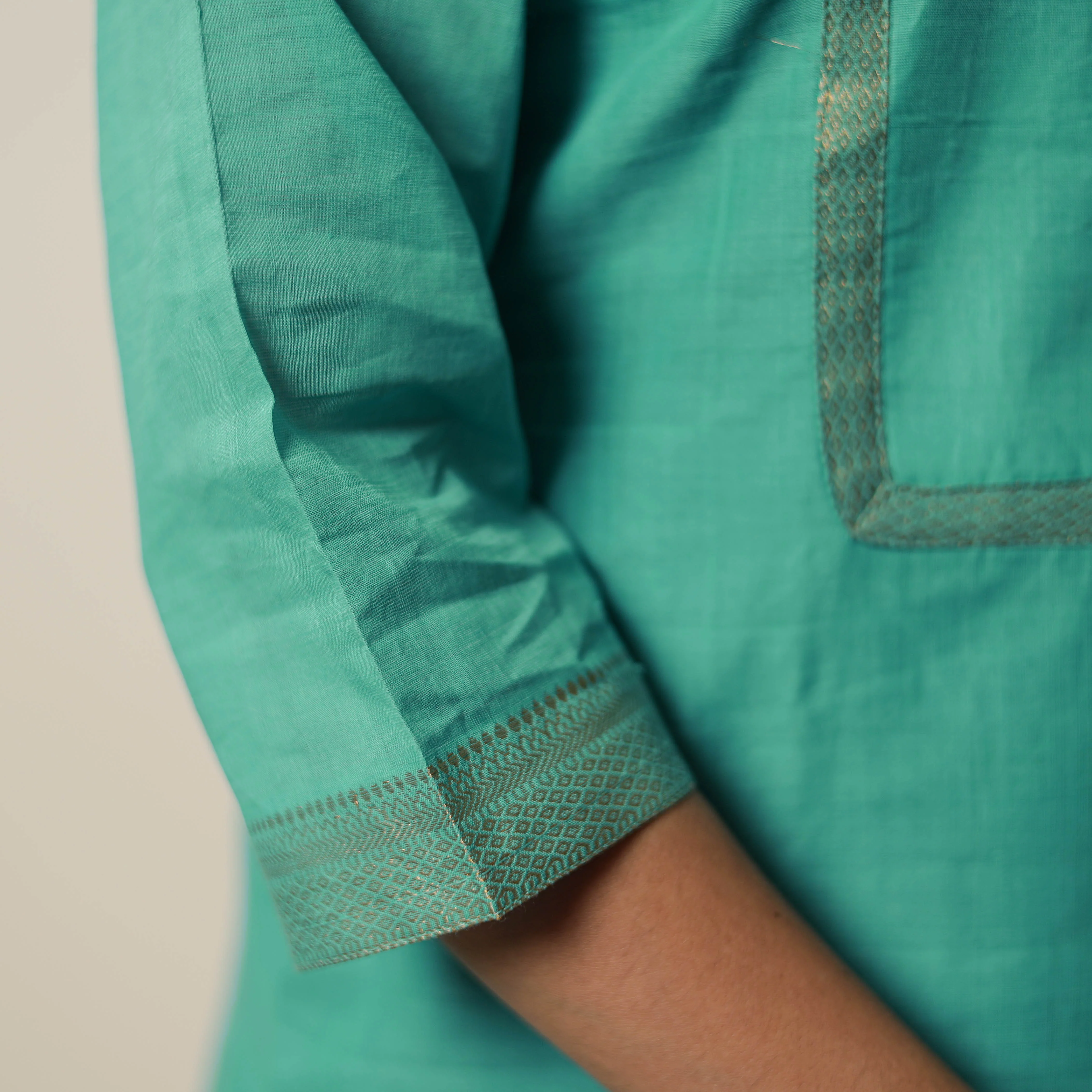 Aqua Blue - Mangalagiri Handloom Cotton Straight Kurta 22 - Image 5