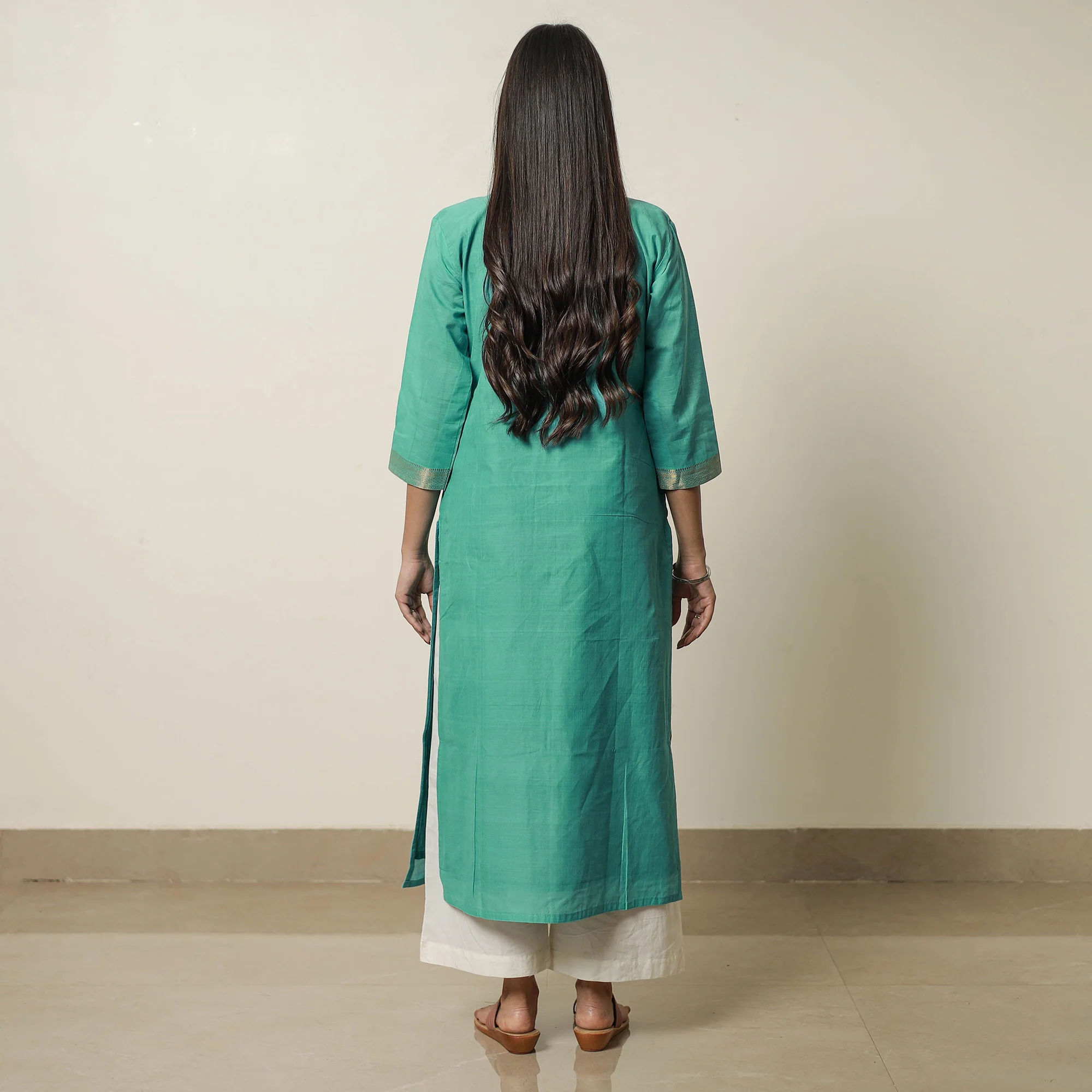 Aqua Blue - Mangalagiri Handloom Cotton Straight Kurta 22 - Image 6