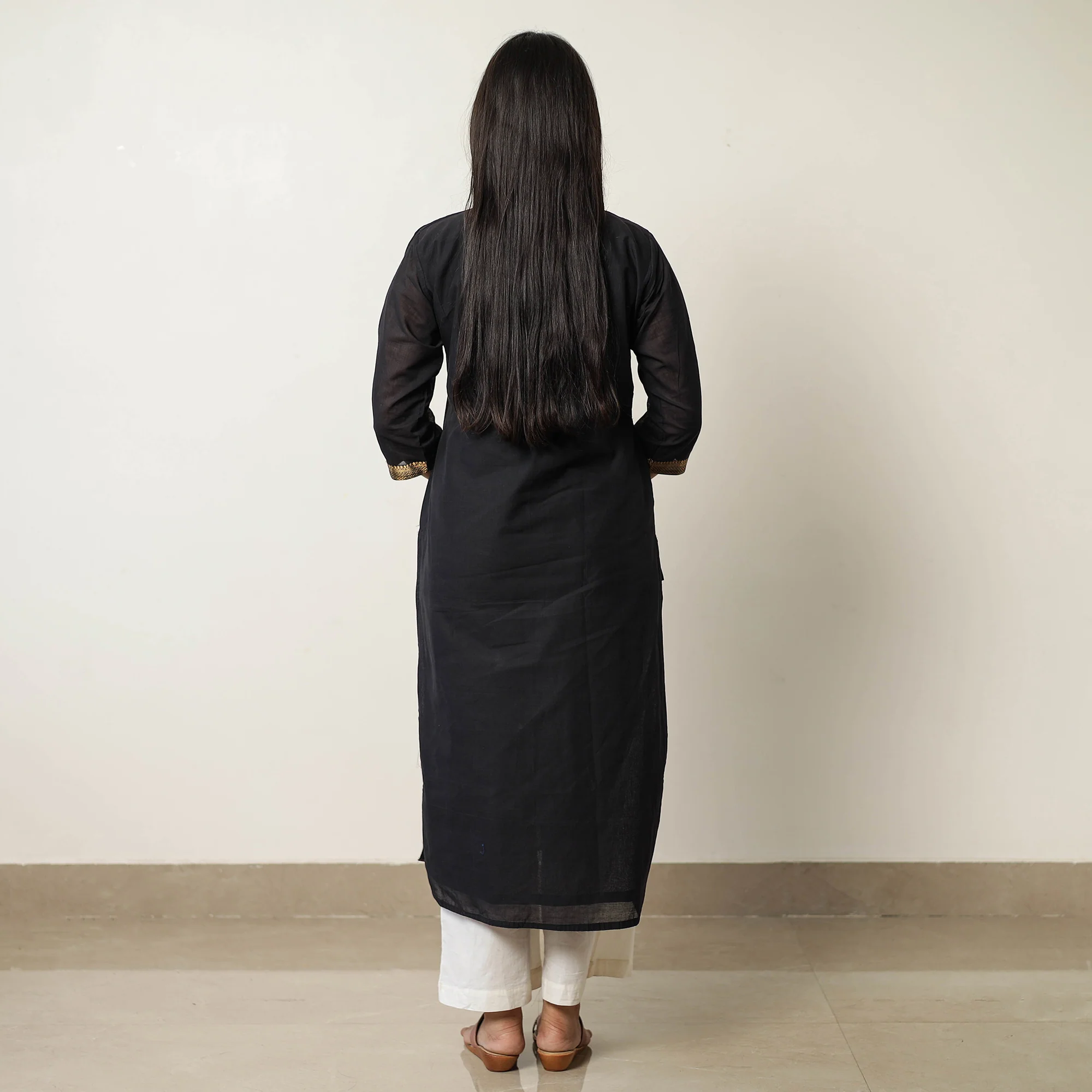 Black - Mangalagiri Handloom Cotton Straight Kurta 35 - Image 4