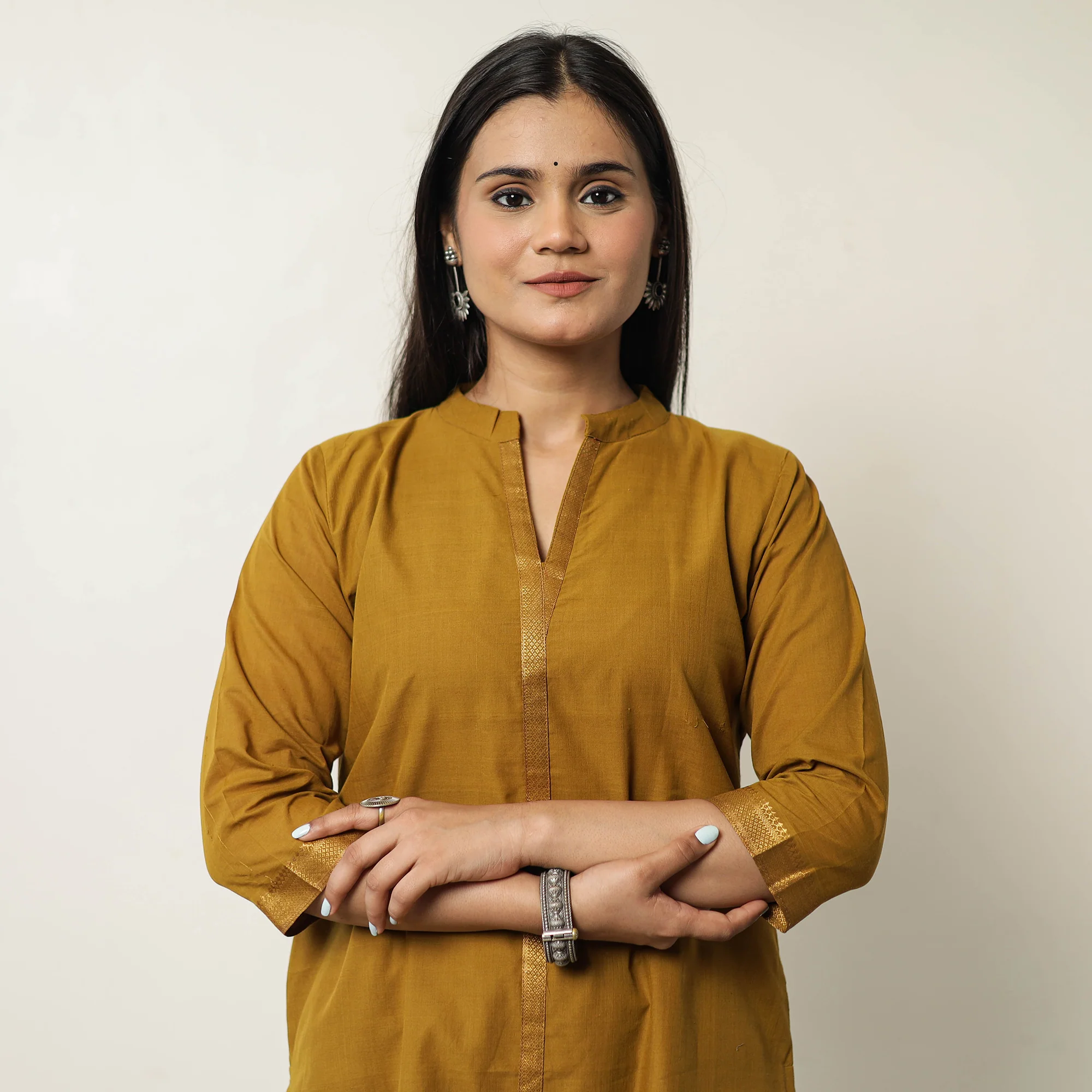 Mustard Yellow - Mangalagiri Handloom Cotton Straight Kurta 40 - Image 3
