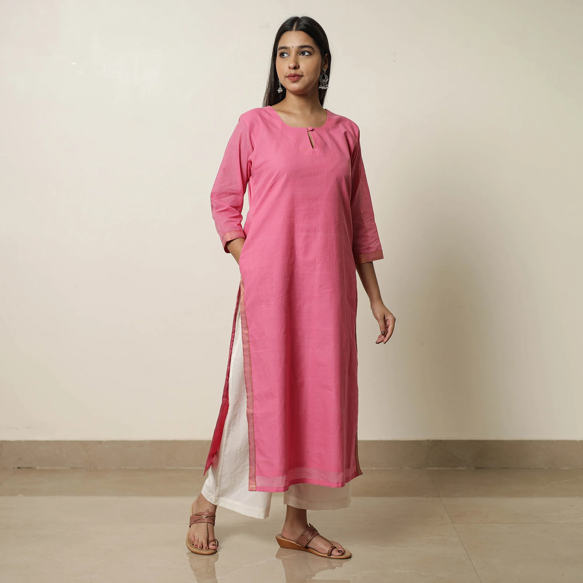 Pink - Mangalagiri Handloom Cotton Straight Kurta 39 - Image 2
