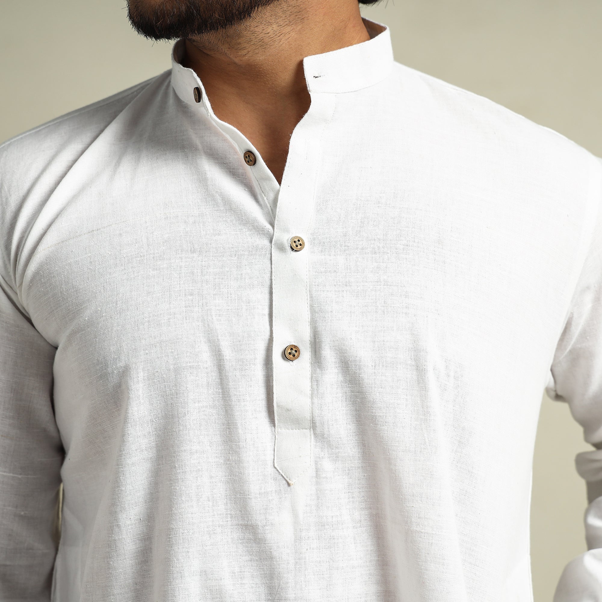 Plain Handloom Cotton Men Short Kurta - Image 4