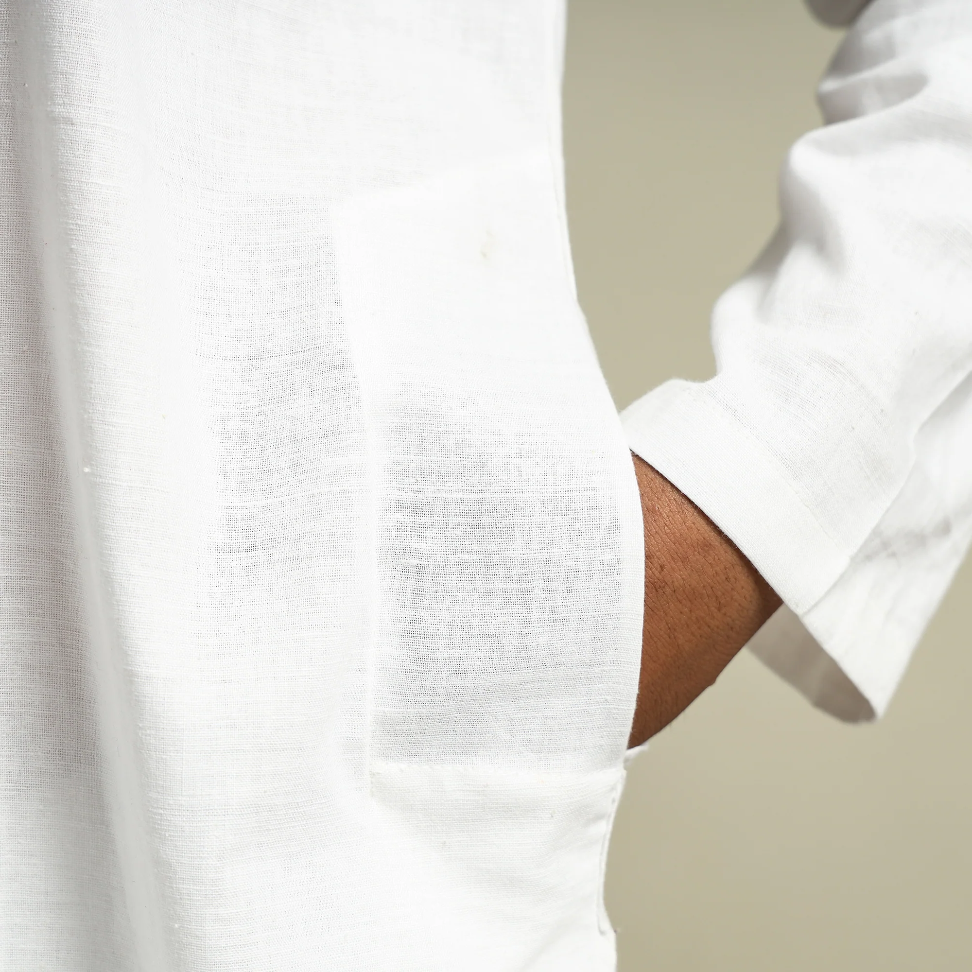 Plain Handloom Cotton Men Short Kurta - Image 5