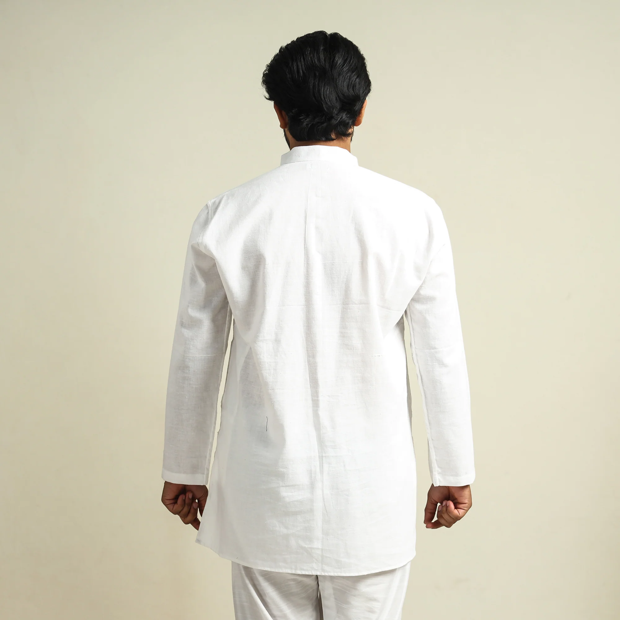 Plain Handloom Cotton Men Short Kurta - Image 6