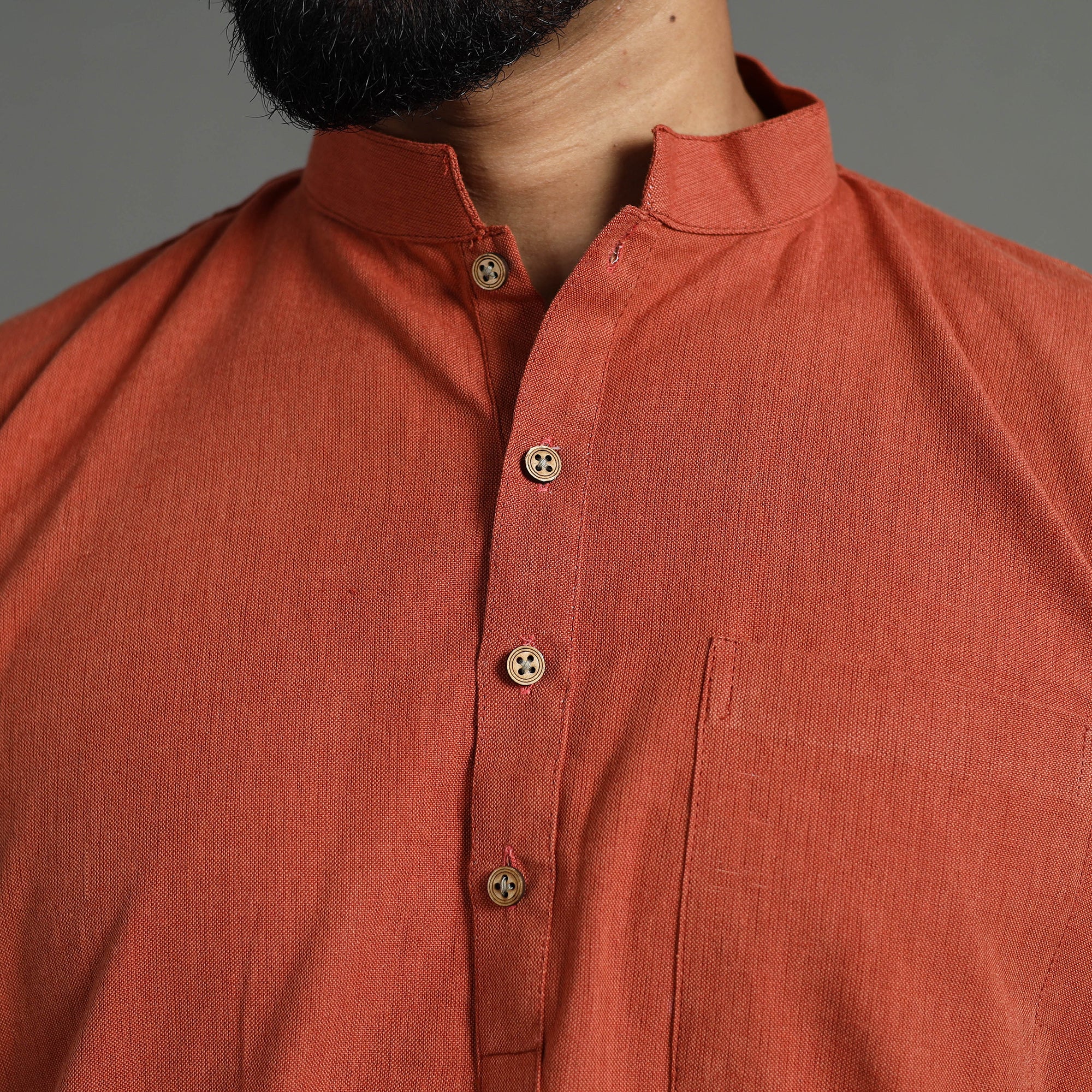 Plain Handloom Cotton Men Short Kurta - Image 6