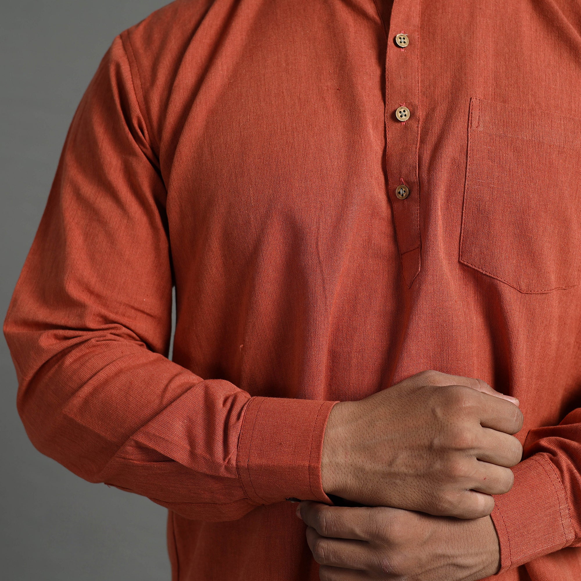 Plain Handloom Cotton Men Short Kurta - Image 7