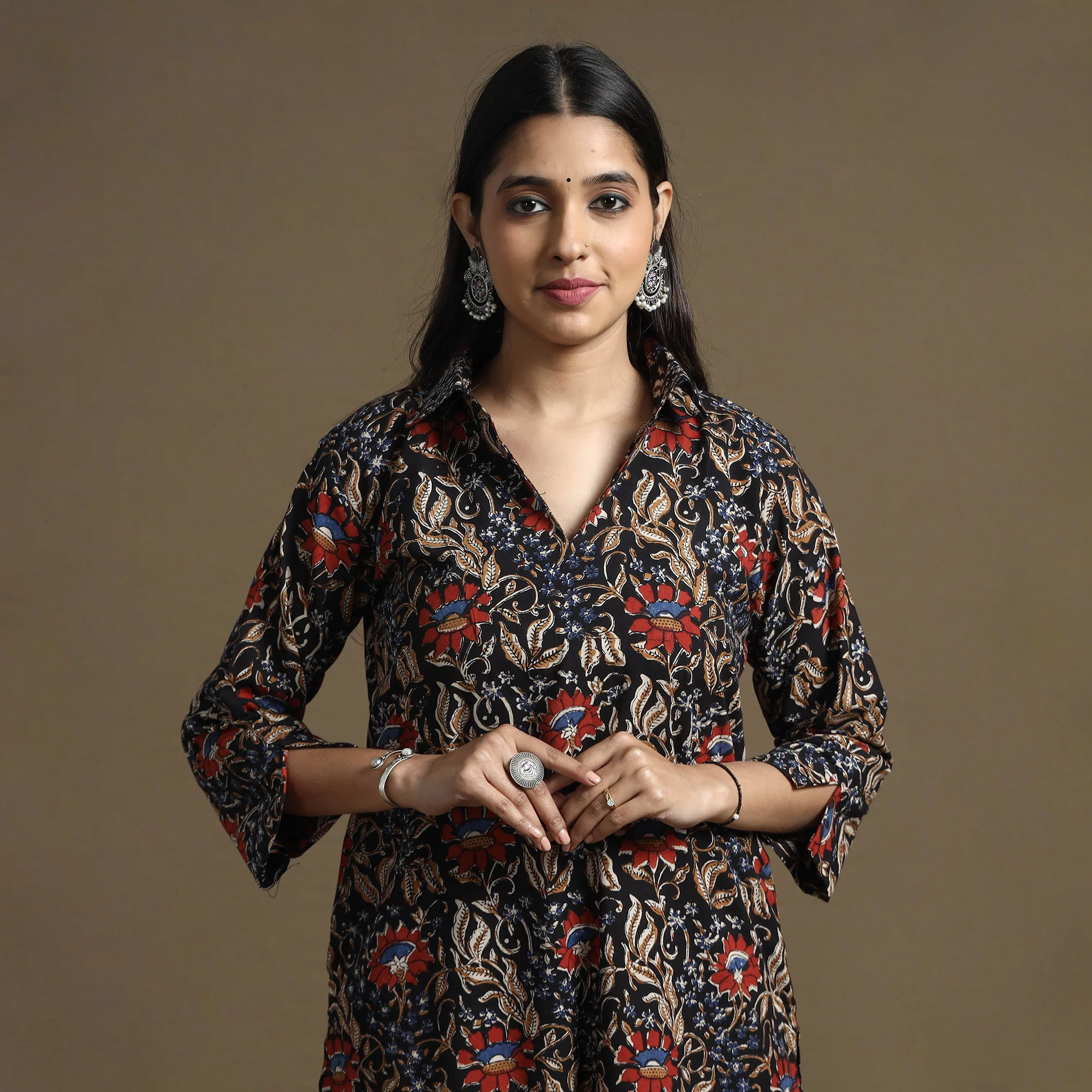 Black - Bagru Hand Block Printed Cotton Straight Kurta