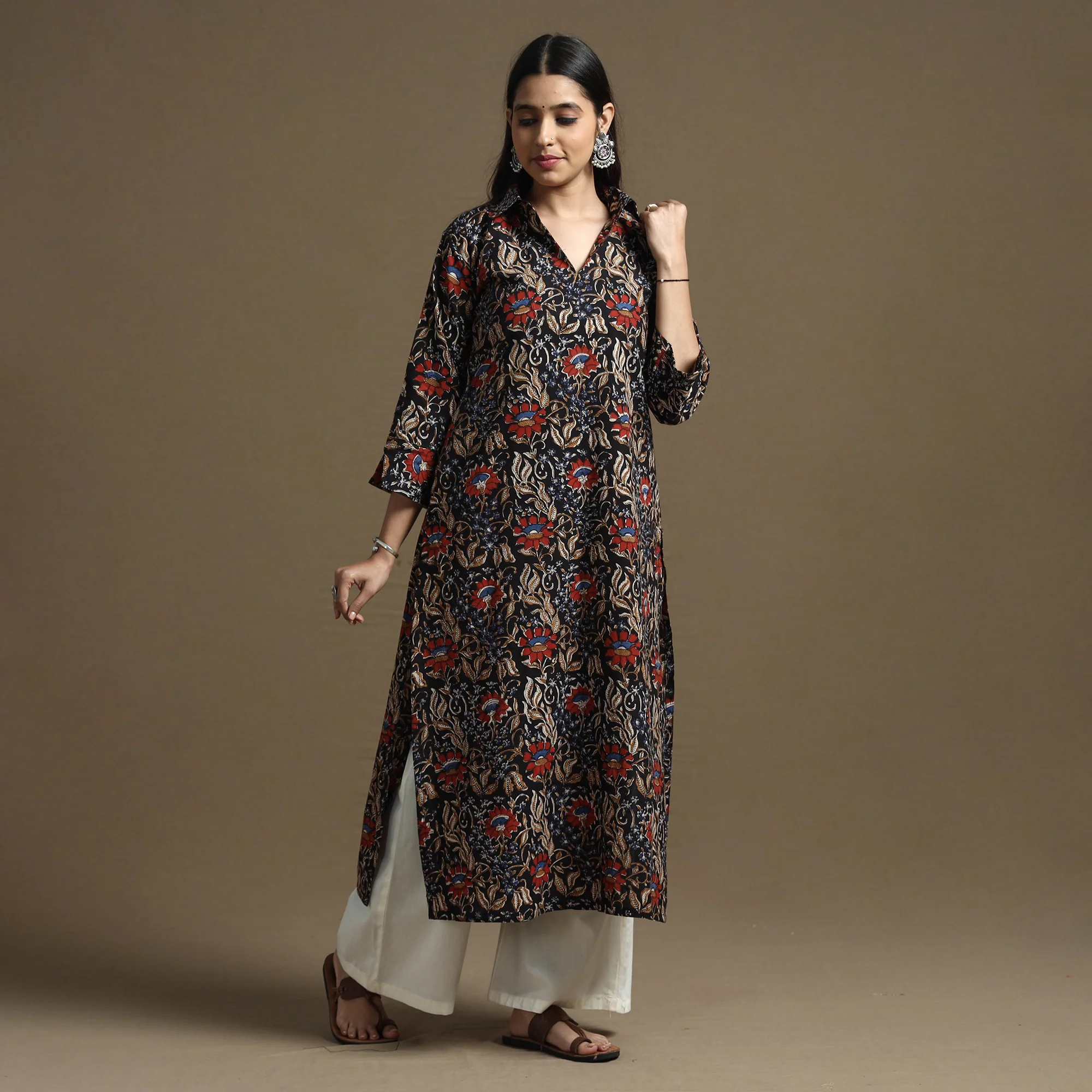 Black - Bagru Hand Block Printed Cotton Straight Kurta - Image 3