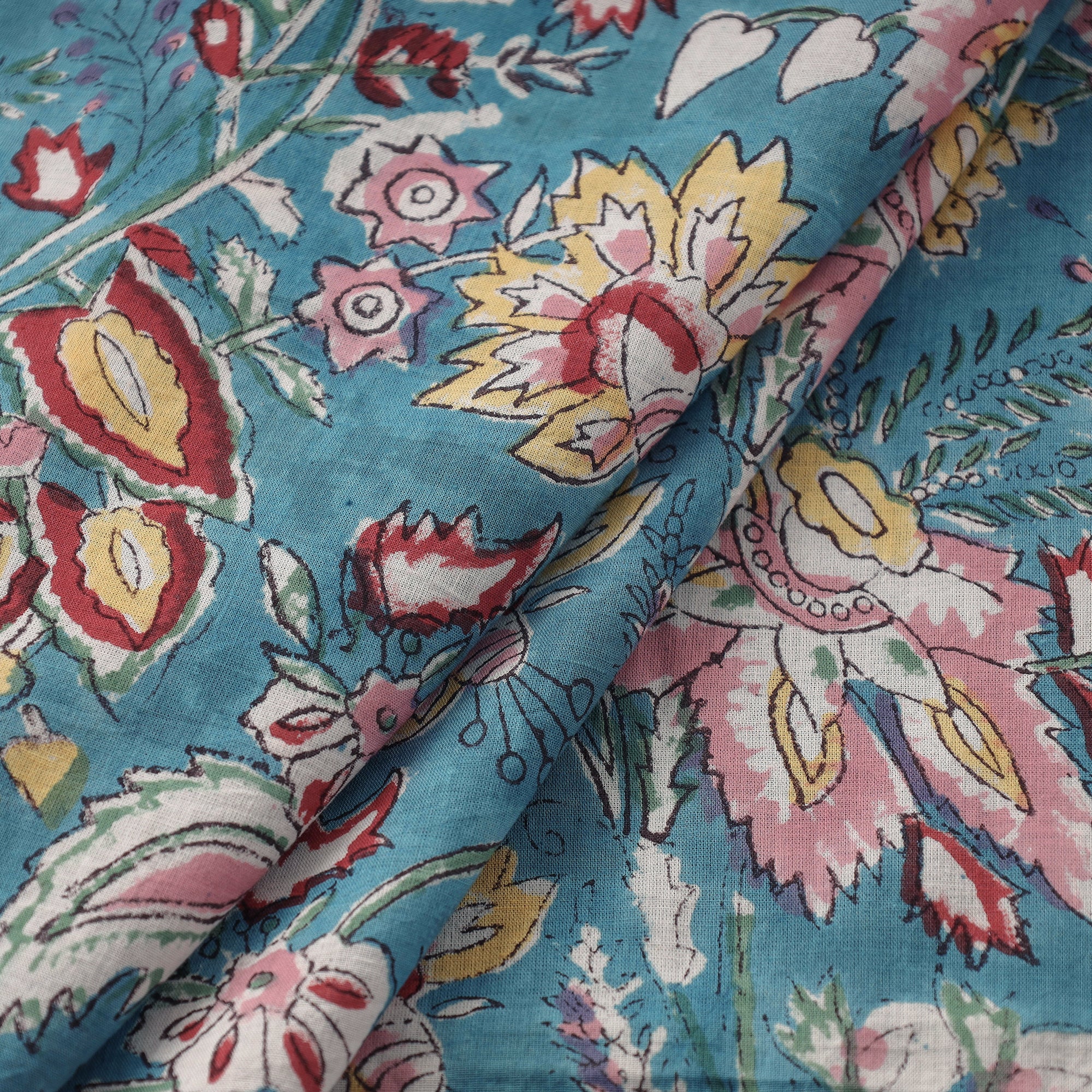 Green - Sanganeri Block Printed Cotton Fabric - Image 2