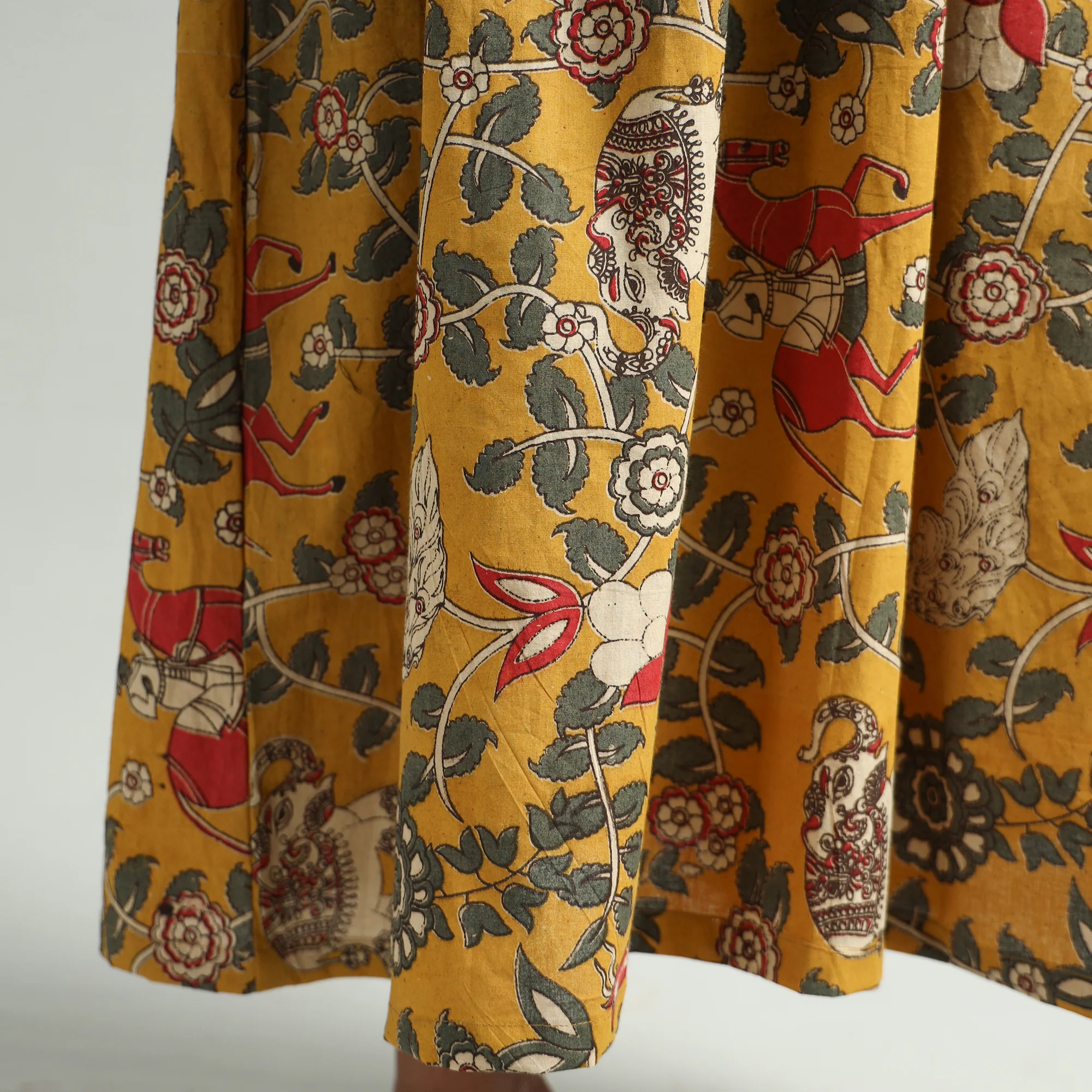 Yellow - Kalamkari Printed Cotton Flared Gher Dress - Image 7