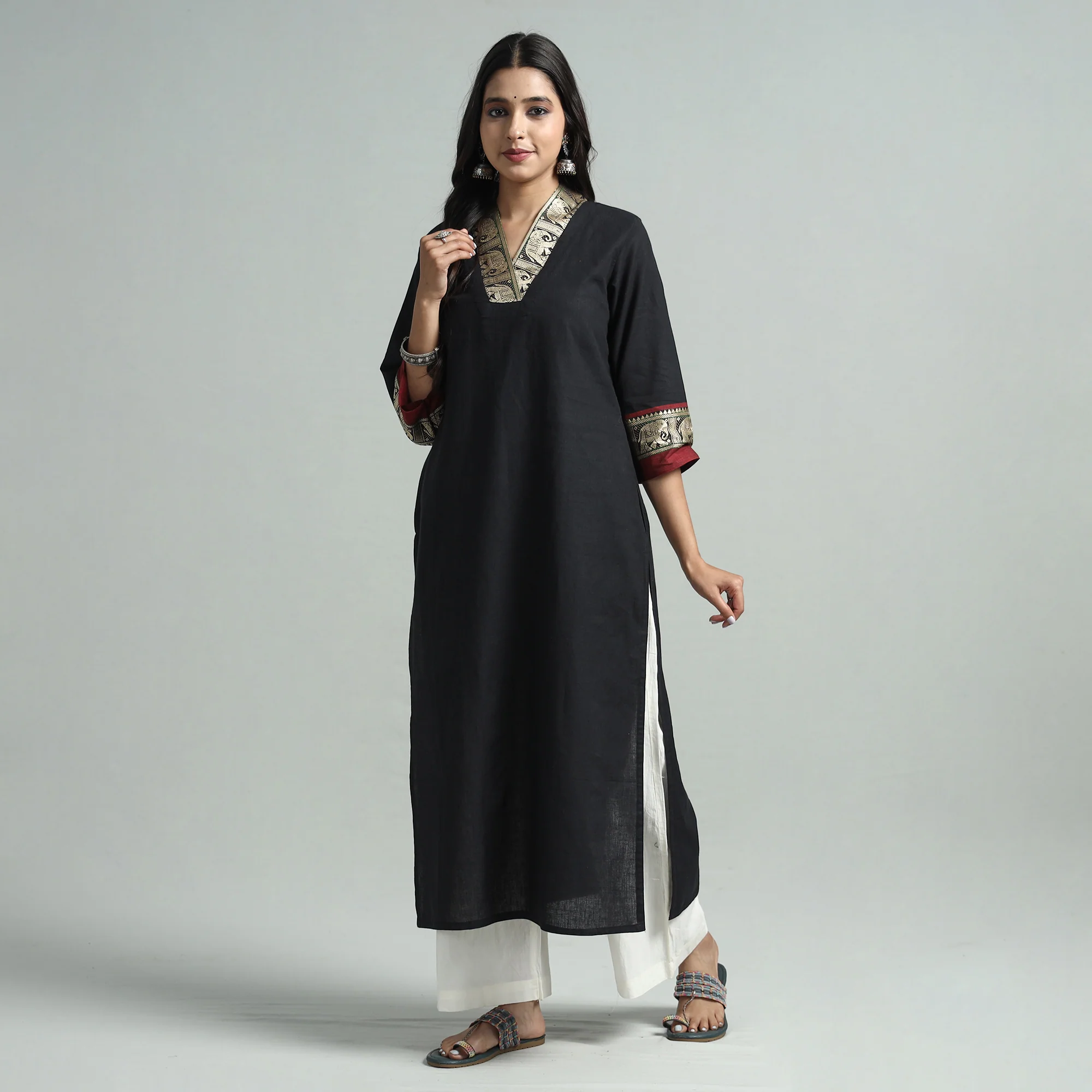 Black - Dharwad Cotton Straight Kurta - Image 2
